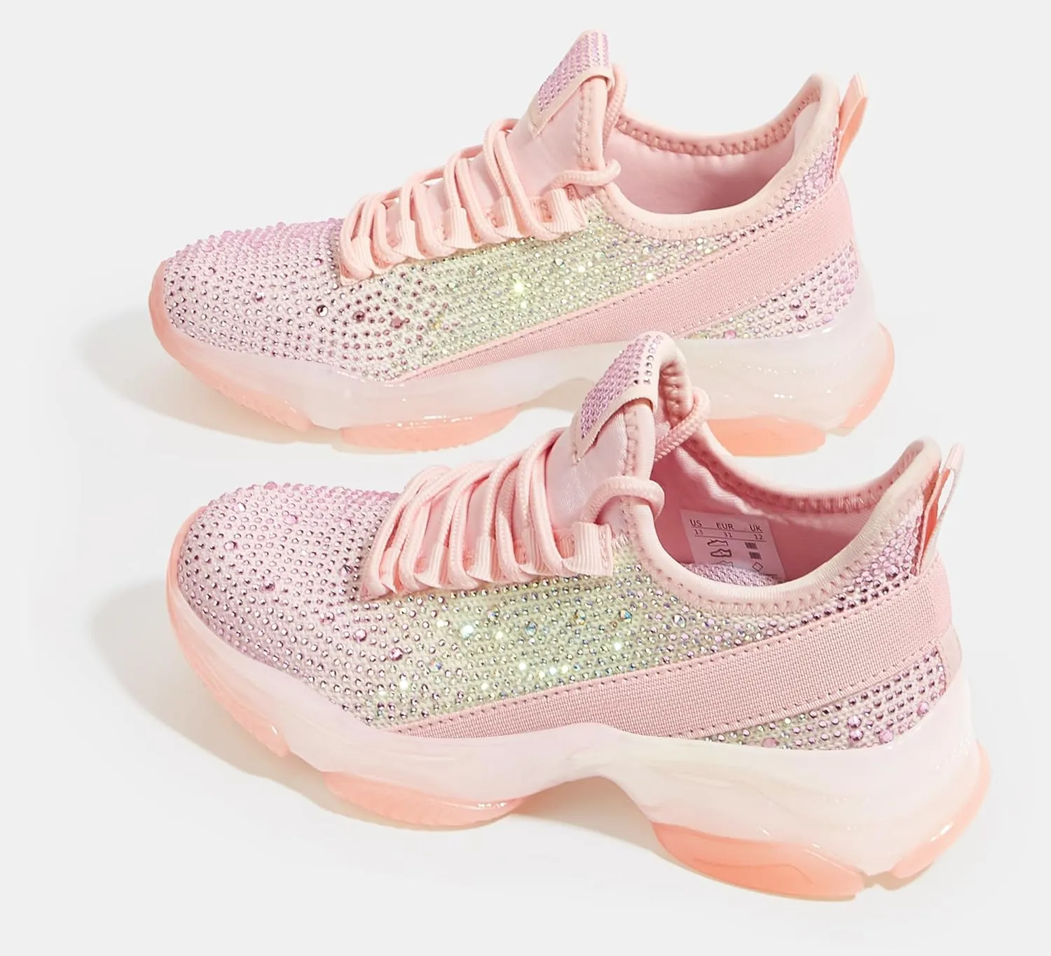LUCKY STEP Girls Rhinestone Slip On Sneakers Kids Sparkly Lightweight Tennis School Knit Jelly Sole Glitter Walking Shoes Toddler