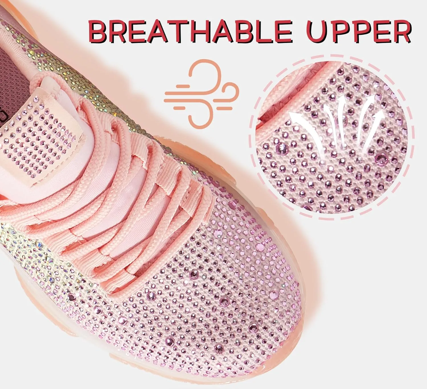 LUCKY STEP Girls Rhinestone Slip On Sneakers Kids Sparkly Lightweight Tennis School Knit Jelly Sole Glitter Walking Shoes Toddler