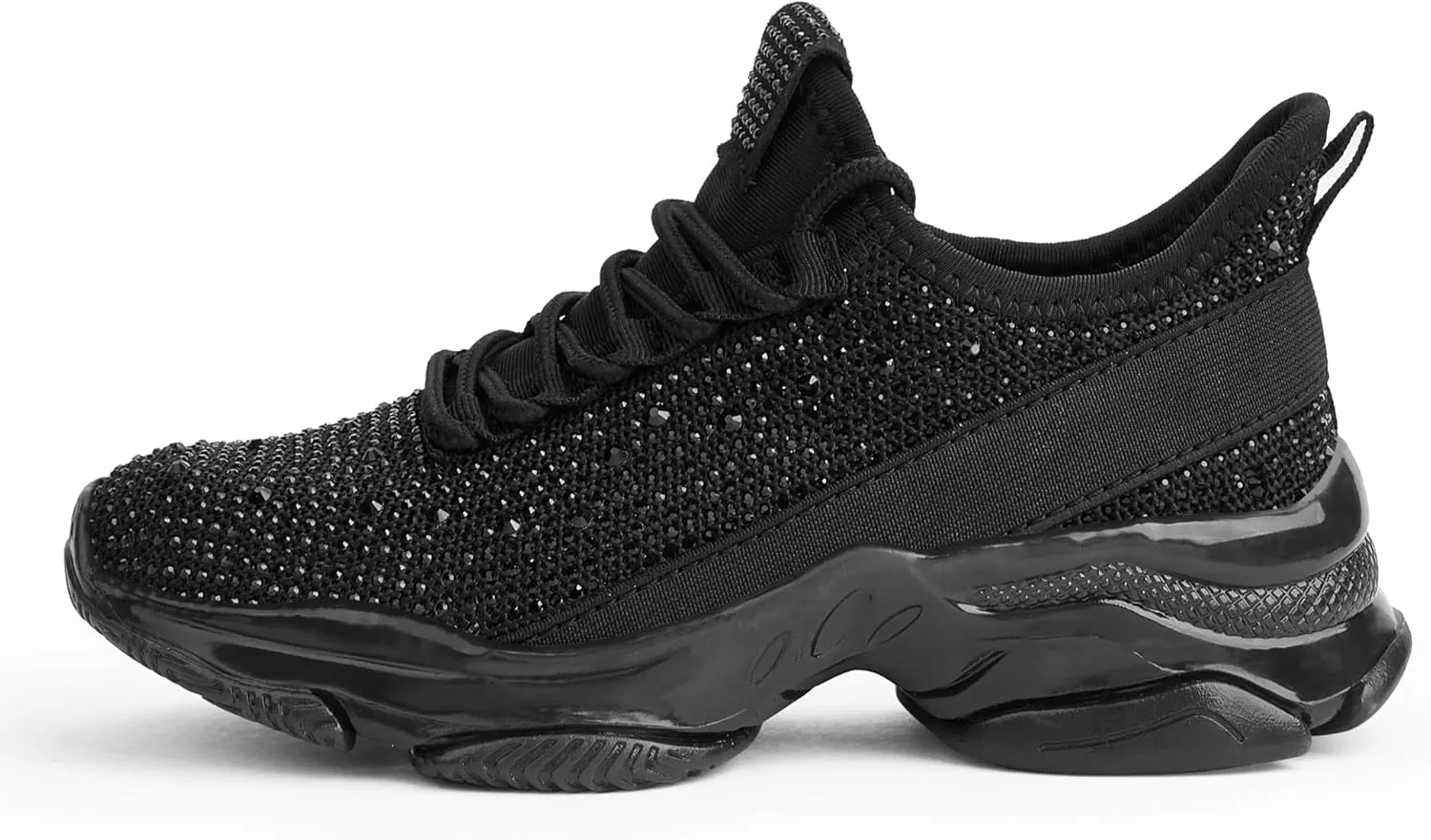 LUCKY STEP Girls Rhinestone Slip On Sneakers Kids Sparkly Lightweight Tennis School Knit Jelly Sole Glitter Walking Shoes Toddler