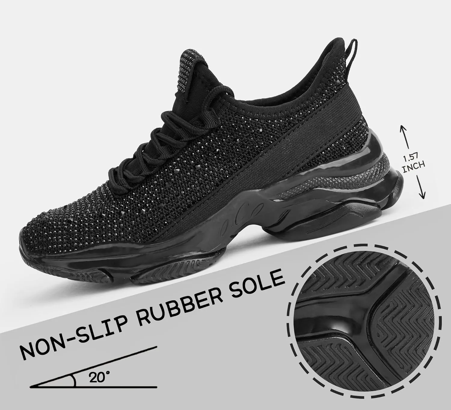 LUCKY STEP Girls Rhinestone Slip On Sneakers Kids Sparkly Lightweight Tennis School Knit Jelly Sole Glitter Walking Shoes Toddler