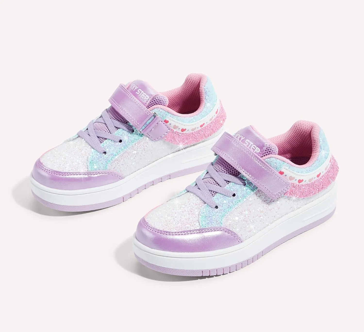 LUCKY STEP Kid's Glitter Fashion Sneakers Girls Sparkly Tennis School Slip On Shoes Walking Casual Party Dress Shoes for Toddler Children