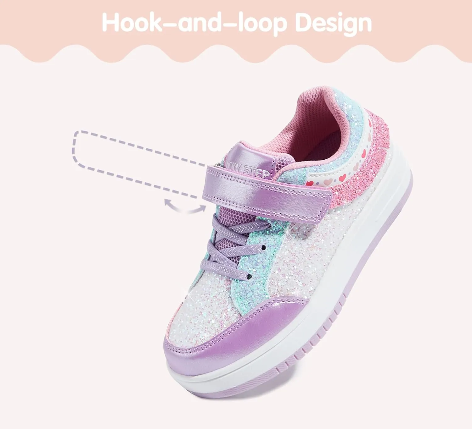 LUCKY STEP Kid's Glitter Fashion Sneakers Girls Sparkly Tennis School Slip On Shoes Walking Casual Party Dress Shoes for Toddler Children