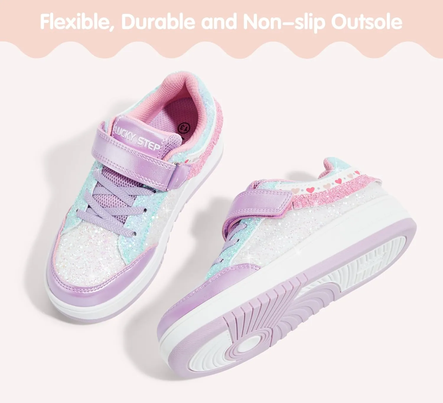 LUCKY STEP Kid's Glitter Fashion Sneakers Girls Sparkly Tennis School Slip On Shoes Walking Casual Party Dress Shoes for Toddler Children