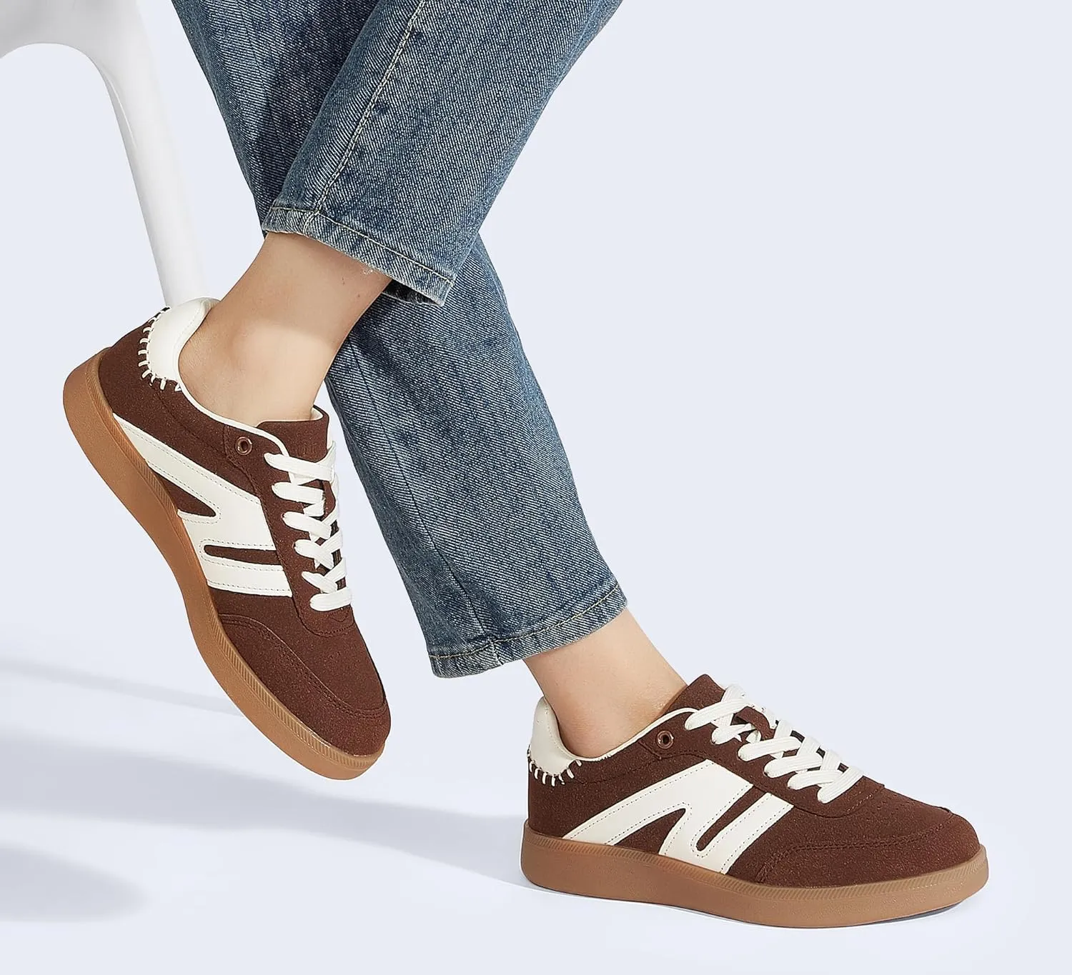 LUCKY STEP Women Classic Retro Gum Sole Fashion Sneakers Casual Tennis Skate Shoe Genuine Leather Walking Footwear Anti Slip Trainers
