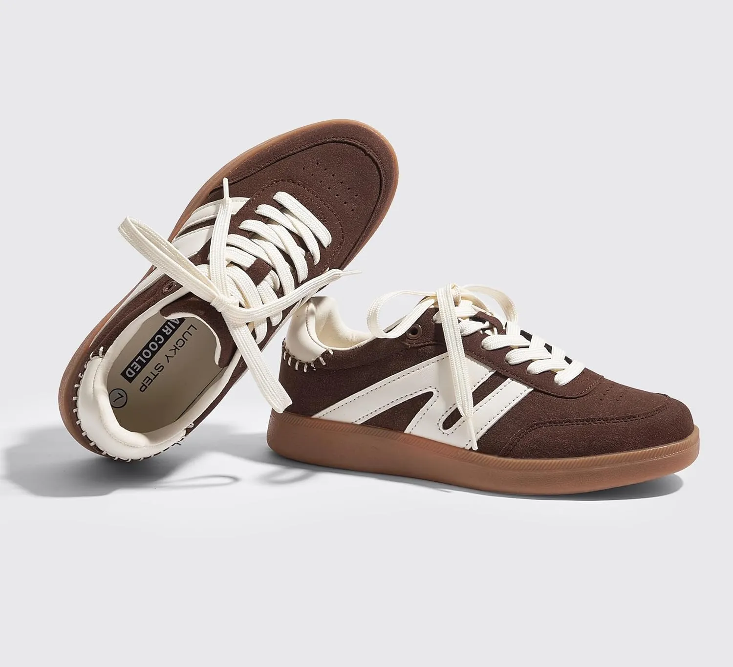 LUCKY STEP Women Classic Retro Gum Sole Fashion Sneakers Casual Tennis Skate Shoe Genuine Leather Walking Footwear Anti Slip Trainers