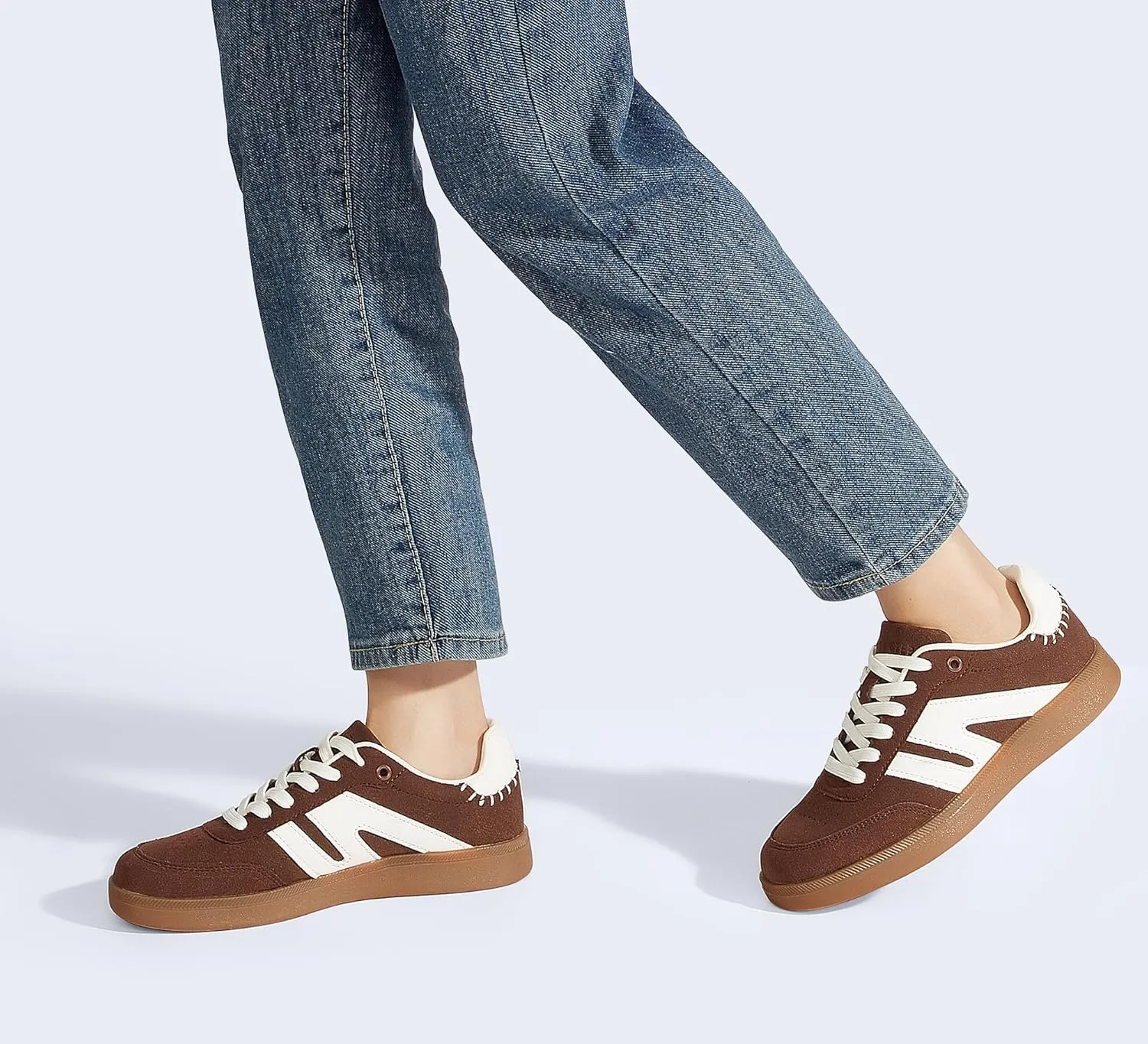 LUCKY STEP Women Classic Retro Gum Sole Fashion Sneakers Casual Tennis Skate Shoe Genuine Leather Walking Footwear Anti Slip Trainers