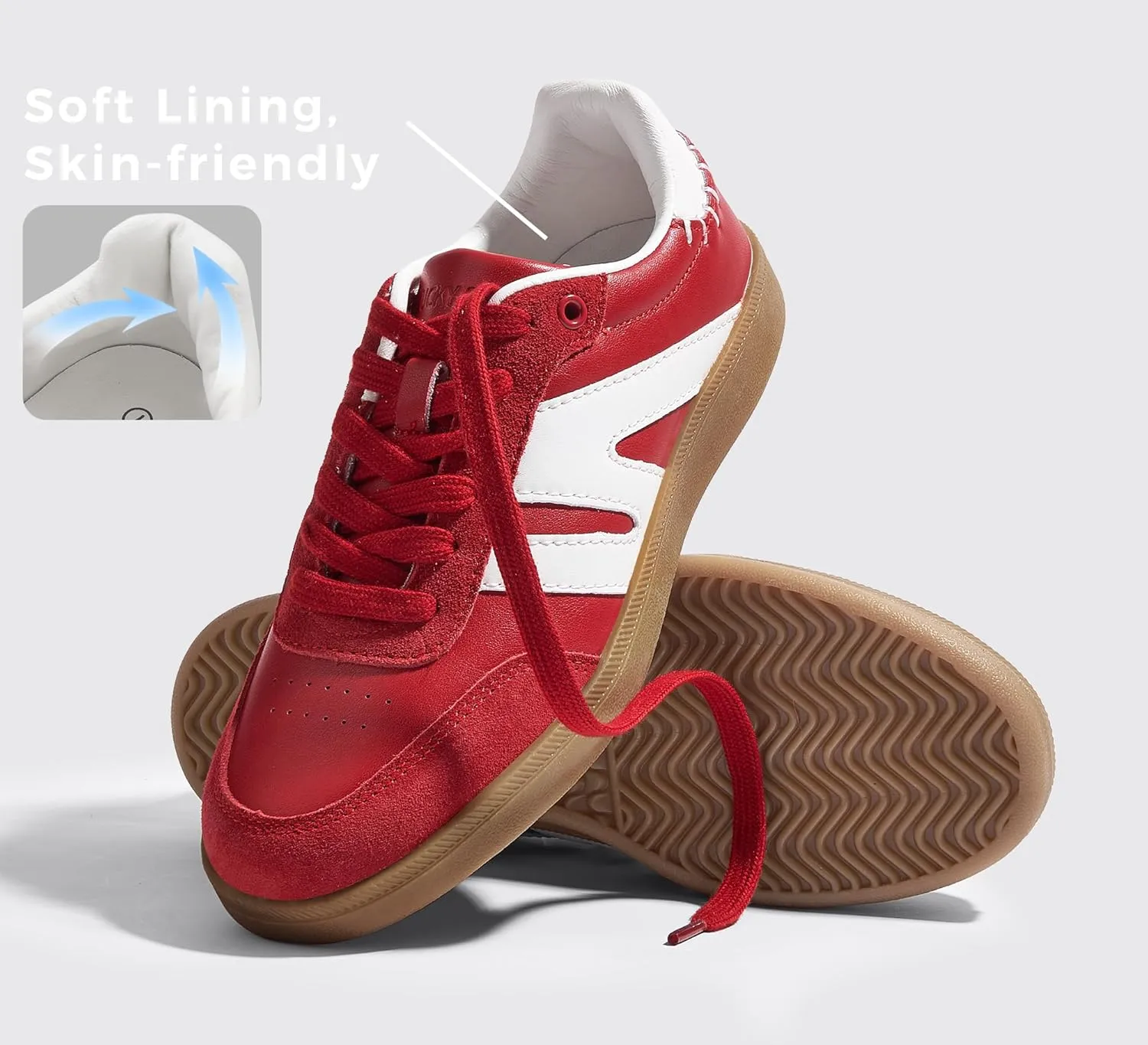 LUCKY STEP Women Classic Retro Gum Sole Fashion Sneakers Casual Tennis Skate Shoe Genuine Leather Walking Footwear Anti Slip Trainers