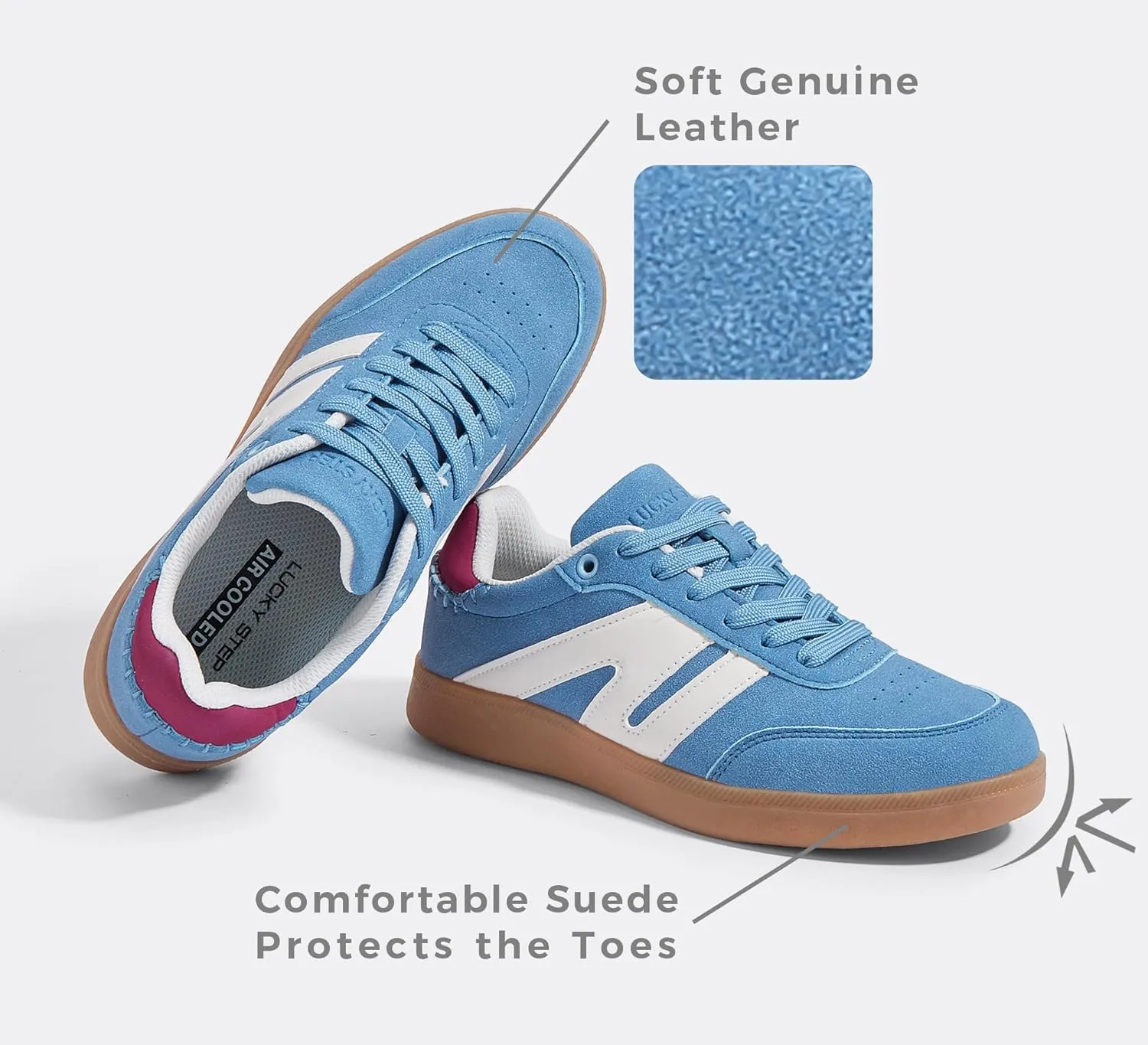 LUCKY STEP Women Classic Retro Gum Sole Fashion Sneakers Casual Tennis Skate Shoe Genuine Leather Walking Footwear Anti Slip Trainers