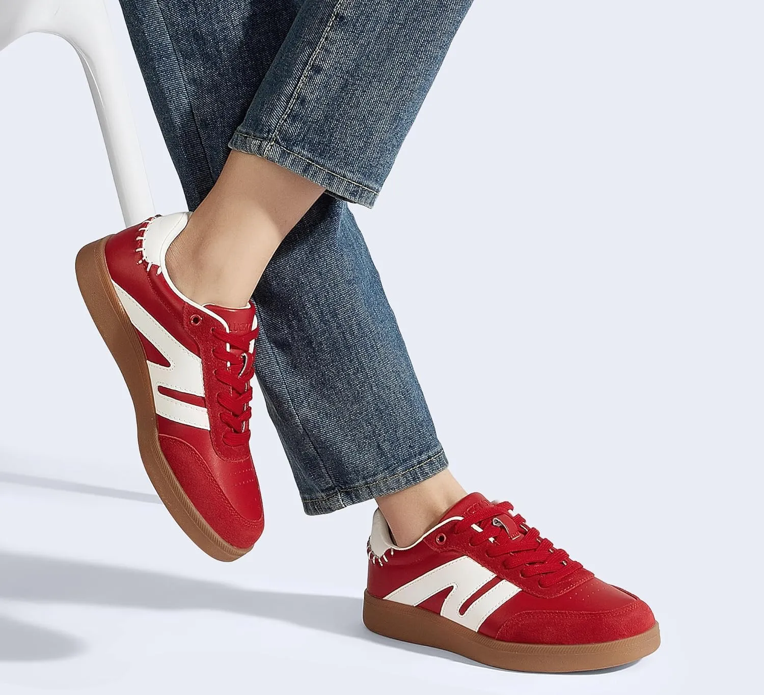 LUCKY STEP Women Classic Retro Gum Sole Fashion Sneakers Casual Tennis Skate Shoe Genuine Leather Walking Footwear Anti Slip Trainers