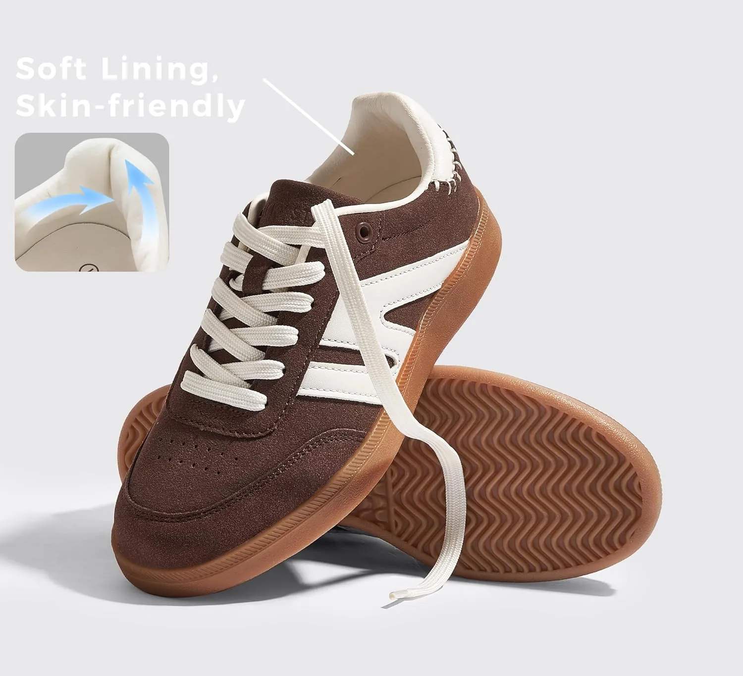 LUCKY STEP Women Classic Retro Gum Sole Fashion Sneakers Casual Tennis Skate Shoe Genuine Leather Walking Footwear Anti Slip Trainers
