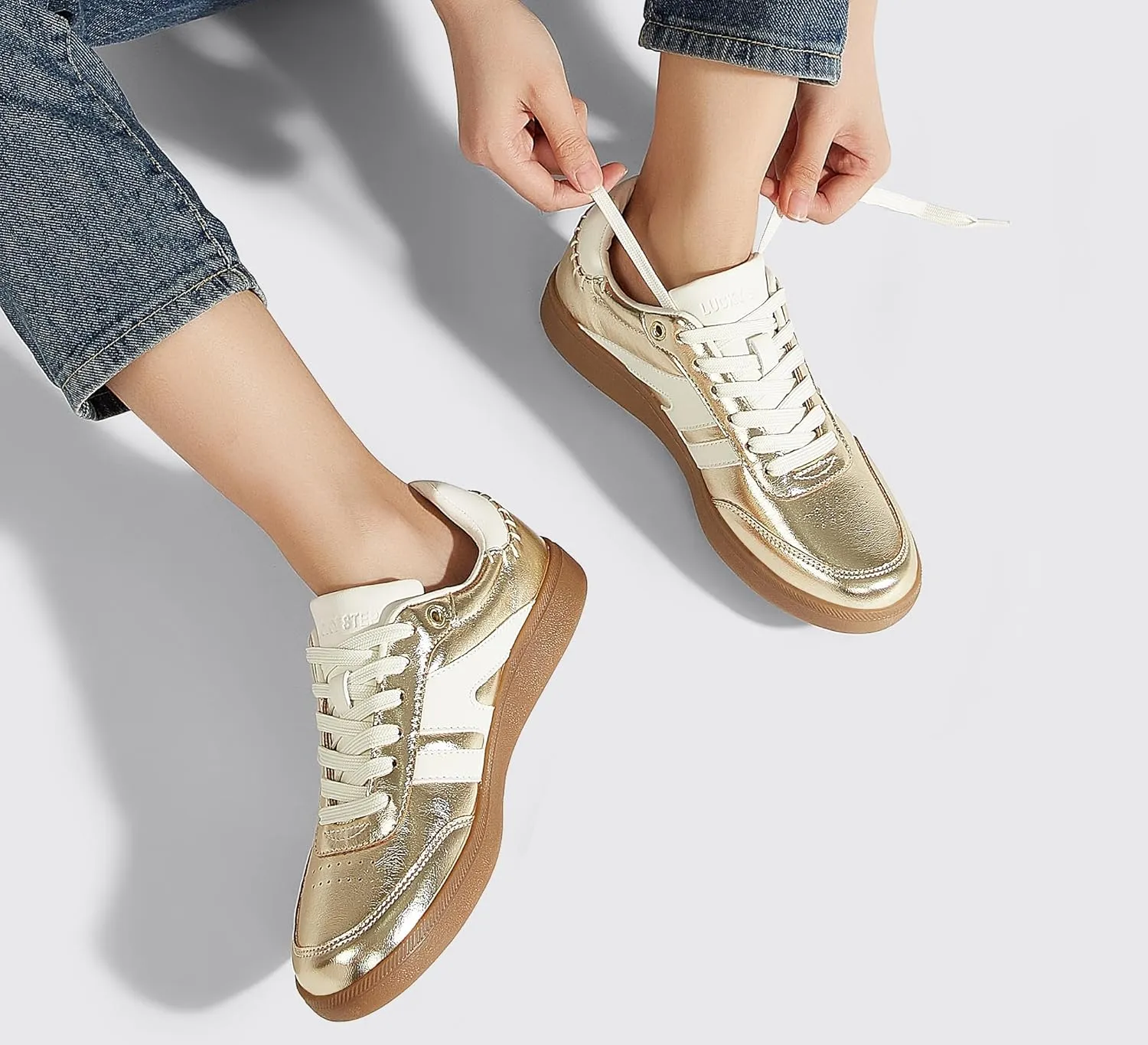 LUCKY STEP Women Classic Retro Gum Sole Fashion Sneakers Casual Tennis Skate Shoe Genuine Leather Walking Footwear Anti Slip Trainers