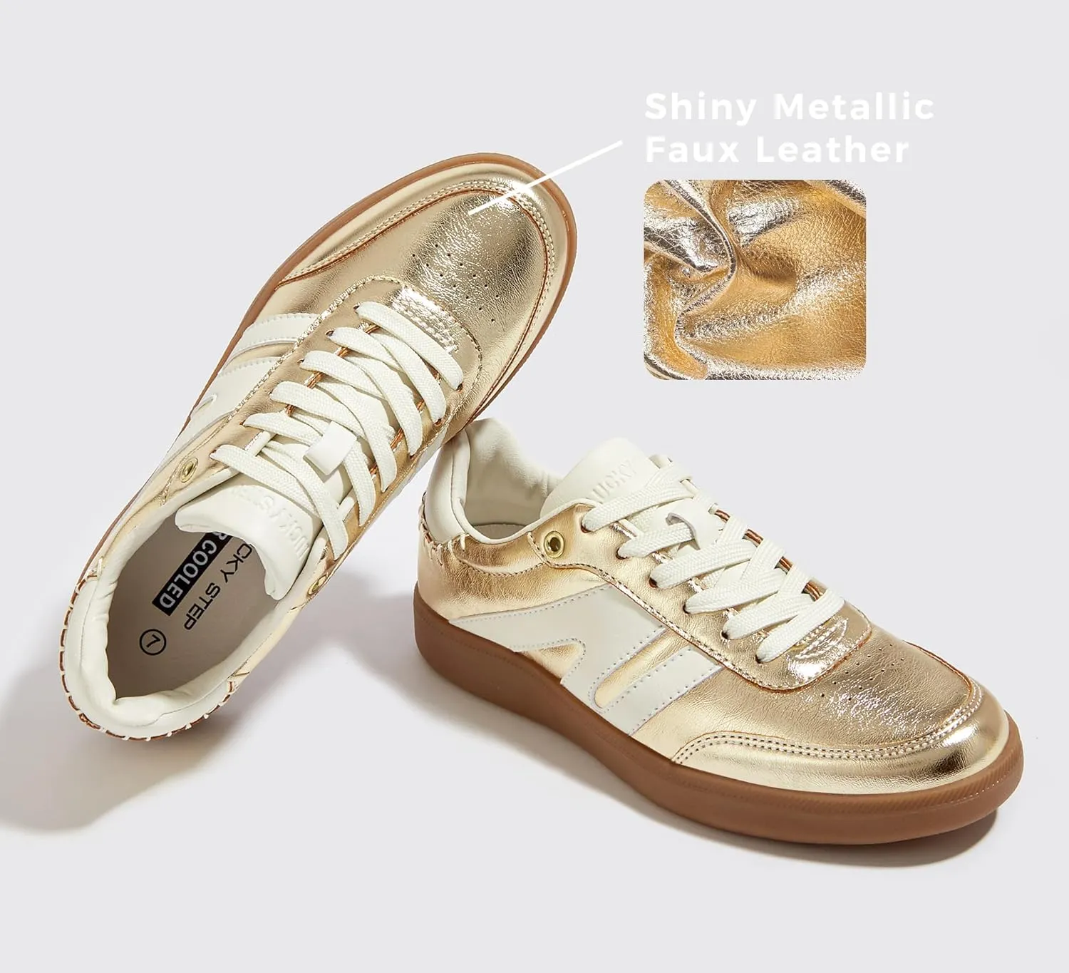 LUCKY STEP Women Classic Retro Gum Sole Fashion Sneakers Casual Tennis Skate Shoe Genuine Leather Walking Footwear Anti Slip Trainers