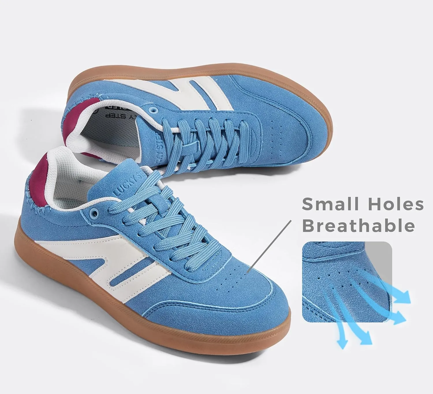 LUCKY STEP Women Classic Retro Gum Sole Fashion Sneakers Casual Tennis Skate Shoe Genuine Leather Walking Footwear Anti Slip Trainers