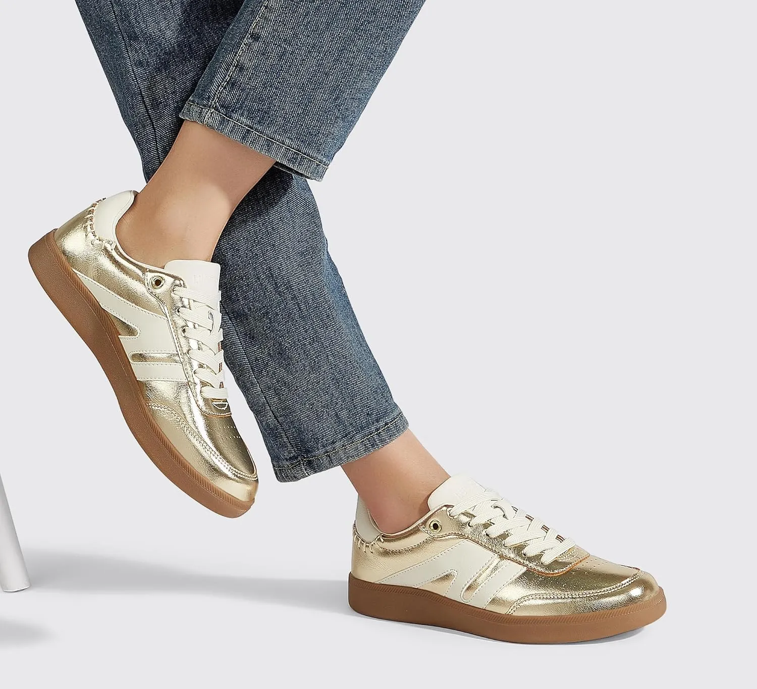 LUCKY STEP Women Classic Retro Gum Sole Fashion Sneakers Casual Tennis Skate Shoe Genuine Leather Walking Footwear Anti Slip Trainers