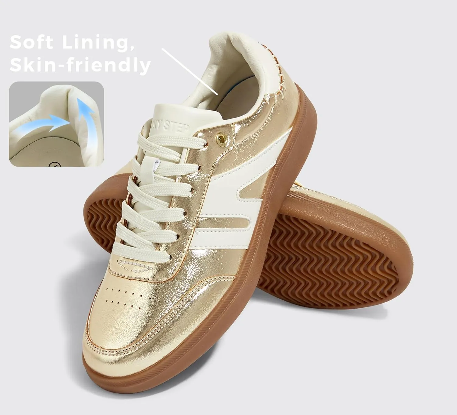 LUCKY STEP Women Classic Retro Gum Sole Fashion Sneakers Casual Tennis Skate Shoe Genuine Leather Walking Footwear Anti Slip Trainers