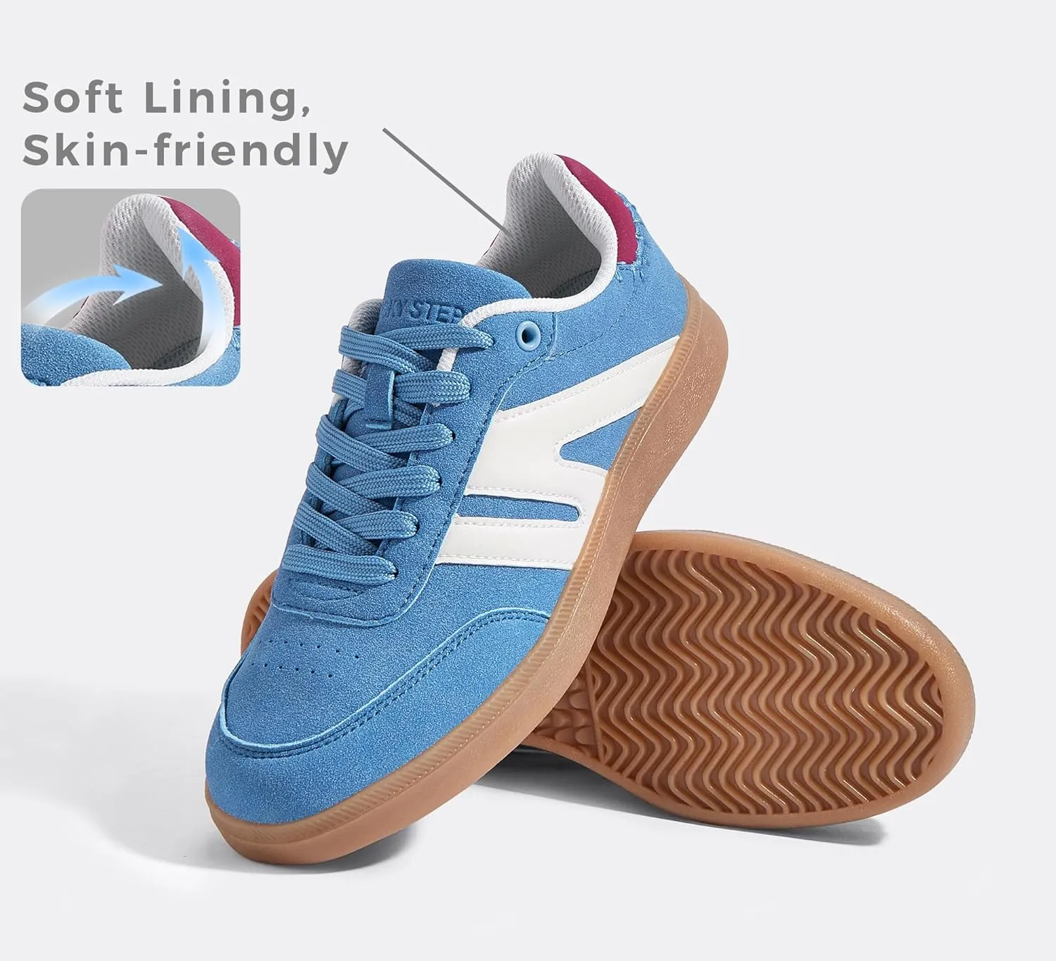 LUCKY STEP Women Classic Retro Gum Sole Fashion Sneakers Casual Tennis Skate Shoe Genuine Leather Walking Footwear Anti Slip Trainers