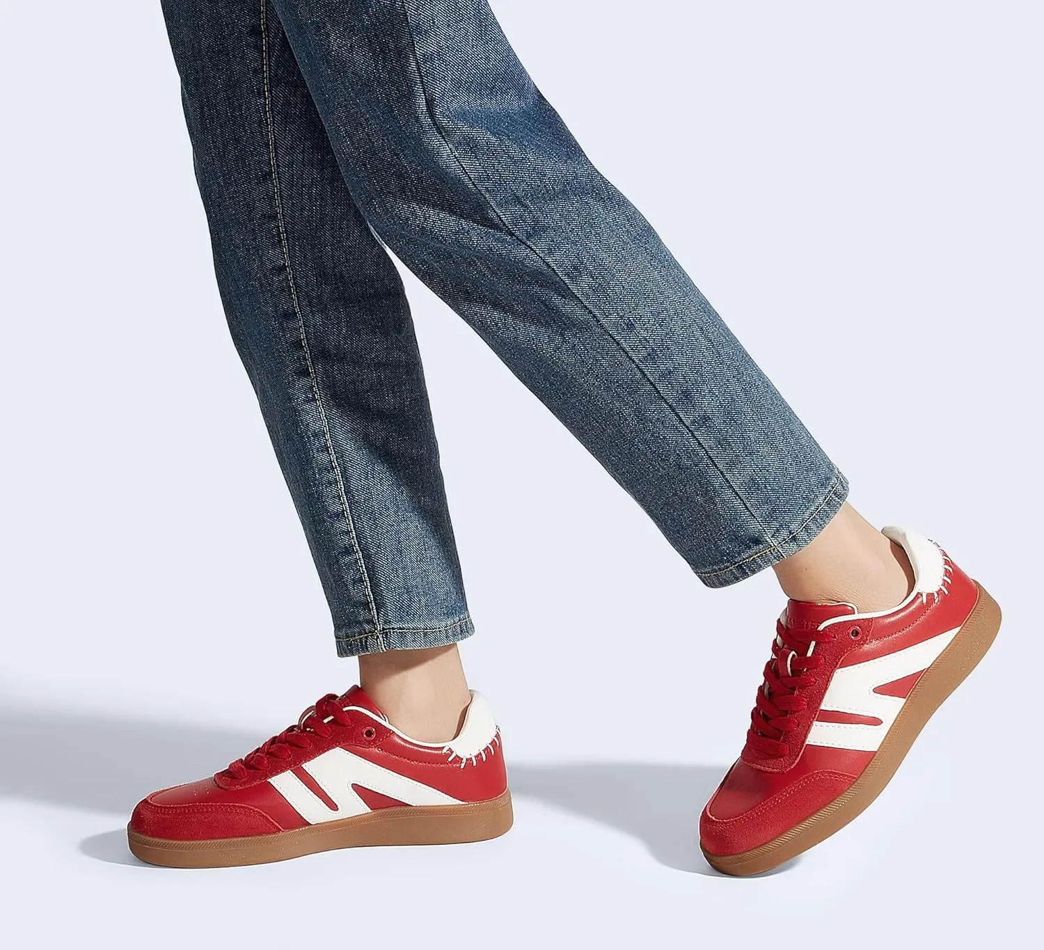 LUCKY STEP Women Classic Retro Gum Sole Fashion Sneakers Casual Tennis Skate Shoe Genuine Leather Walking Footwear Anti Slip Trainers