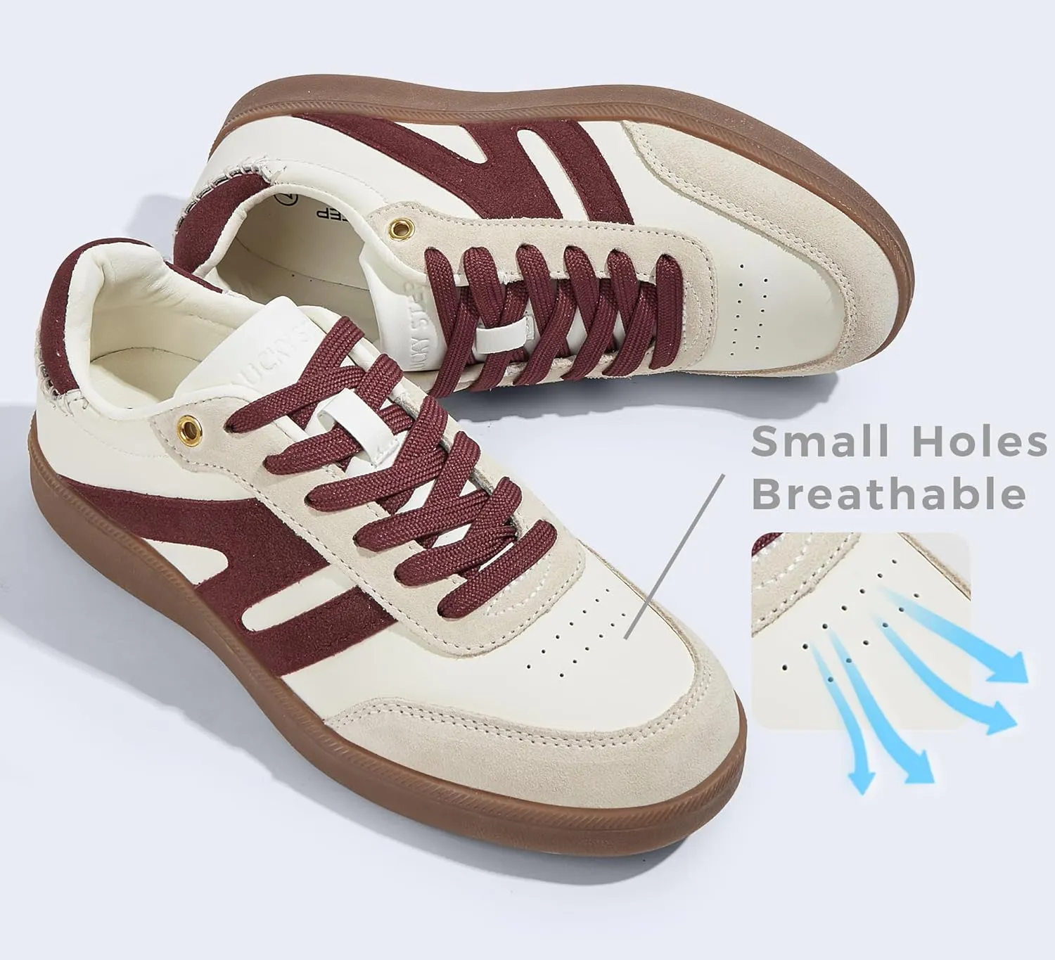 LUCKY STEP Women Classic Retro Gum Sole Fashion Sneakers Casual Tennis Skate Shoe Genuine Leather Walking Footwear Anti Slip Trainers