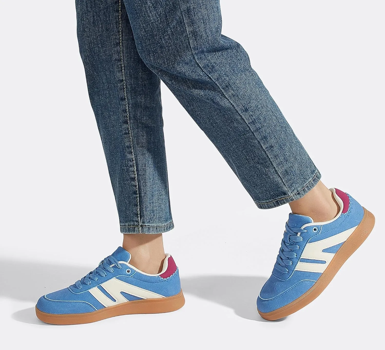 LUCKY STEP Women Classic Retro Gum Sole Fashion Sneakers Casual Tennis Skate Shoe Genuine Leather Walking Footwear Anti Slip Trainers