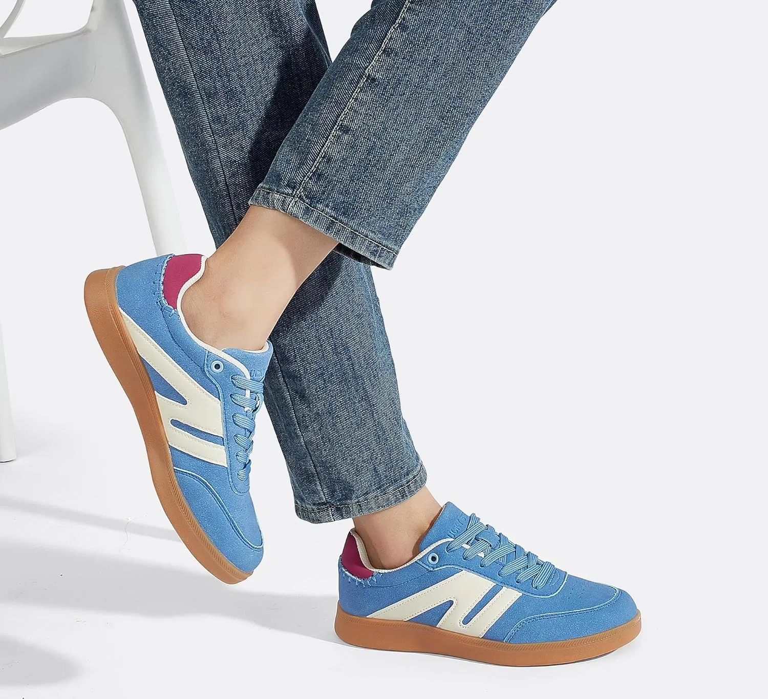 LUCKY STEP Women Classic Retro Gum Sole Fashion Sneakers Casual Tennis Skate Shoe Genuine Leather Walking Footwear Anti Slip Trainers