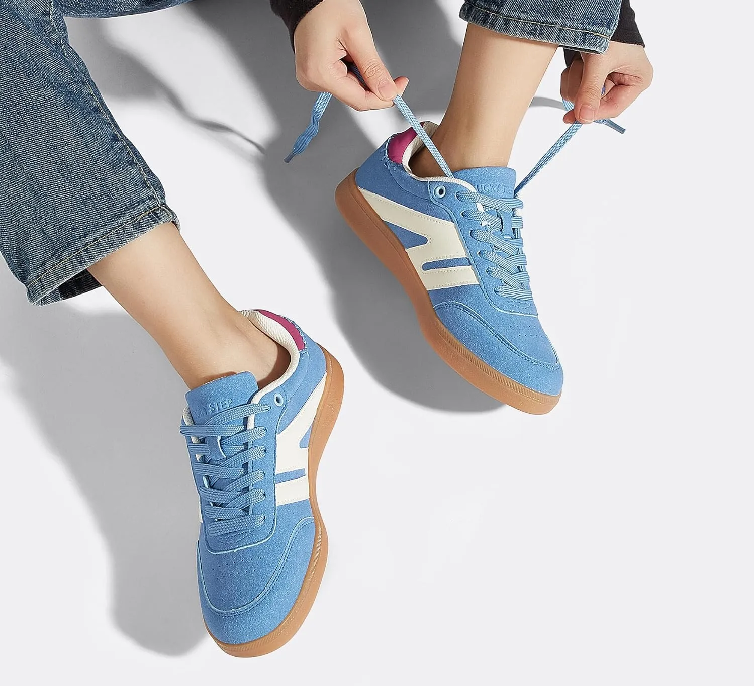 LUCKY STEP Women Classic Retro Gum Sole Fashion Sneakers Casual Tennis Skate Shoe Genuine Leather Walking Footwear Anti Slip Trainers