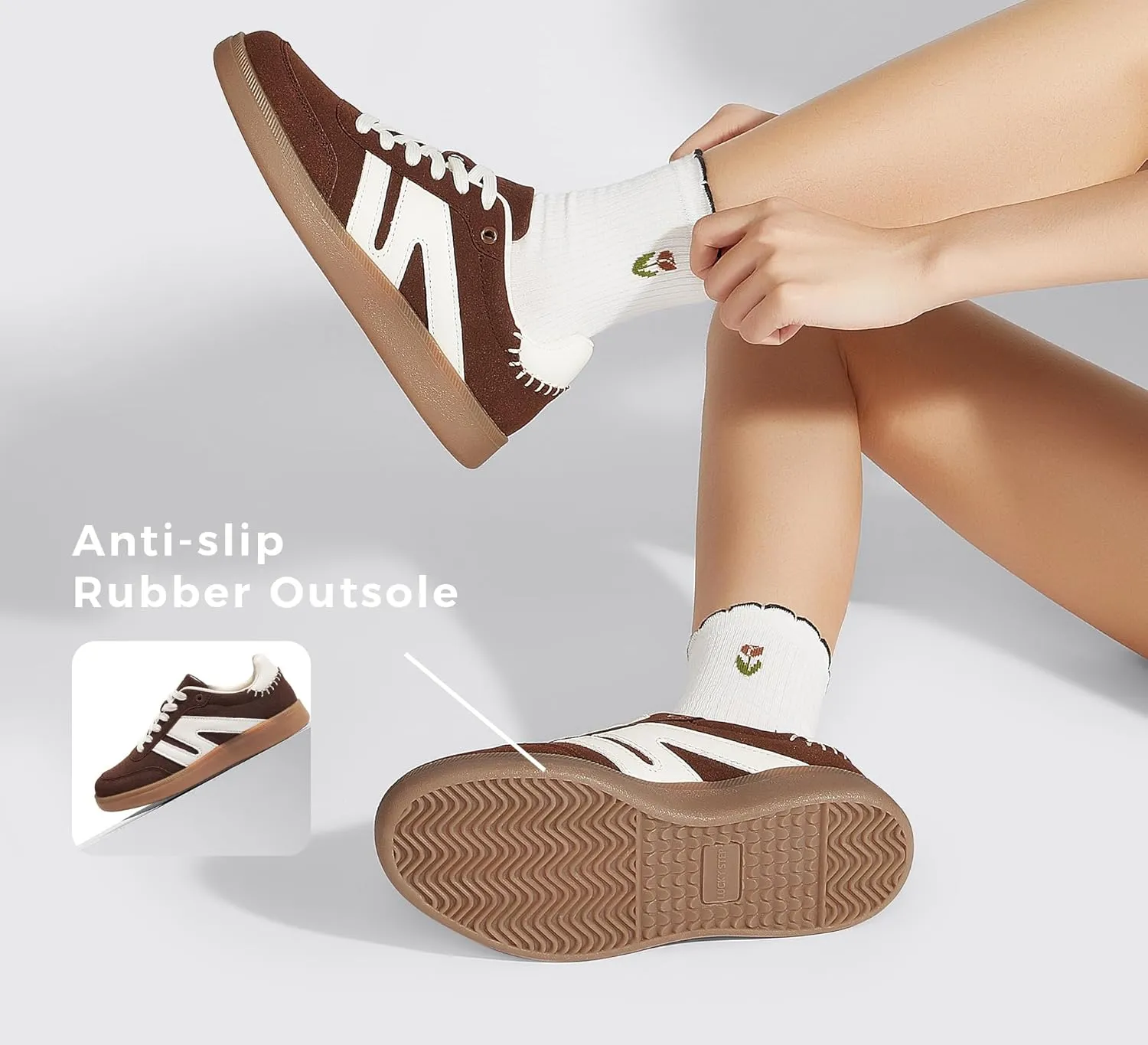 LUCKY STEP Women Classic Retro Gum Sole Fashion Sneakers Casual Tennis Skate Shoe Genuine Leather Walking Footwear Anti Slip Trainers