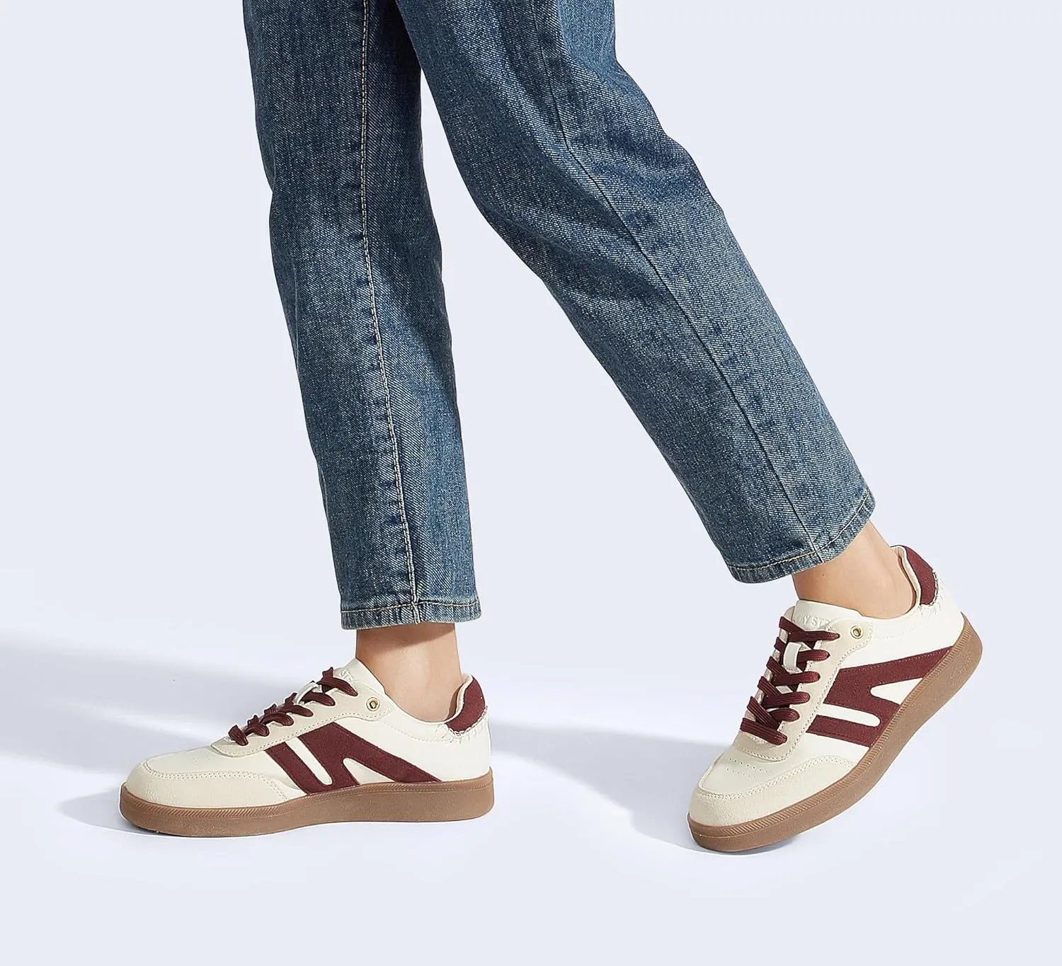 LUCKY STEP Women Classic Retro Gum Sole Fashion Sneakers Casual Tennis Skate Shoe Genuine Leather Walking Footwear Anti Slip Trainers
