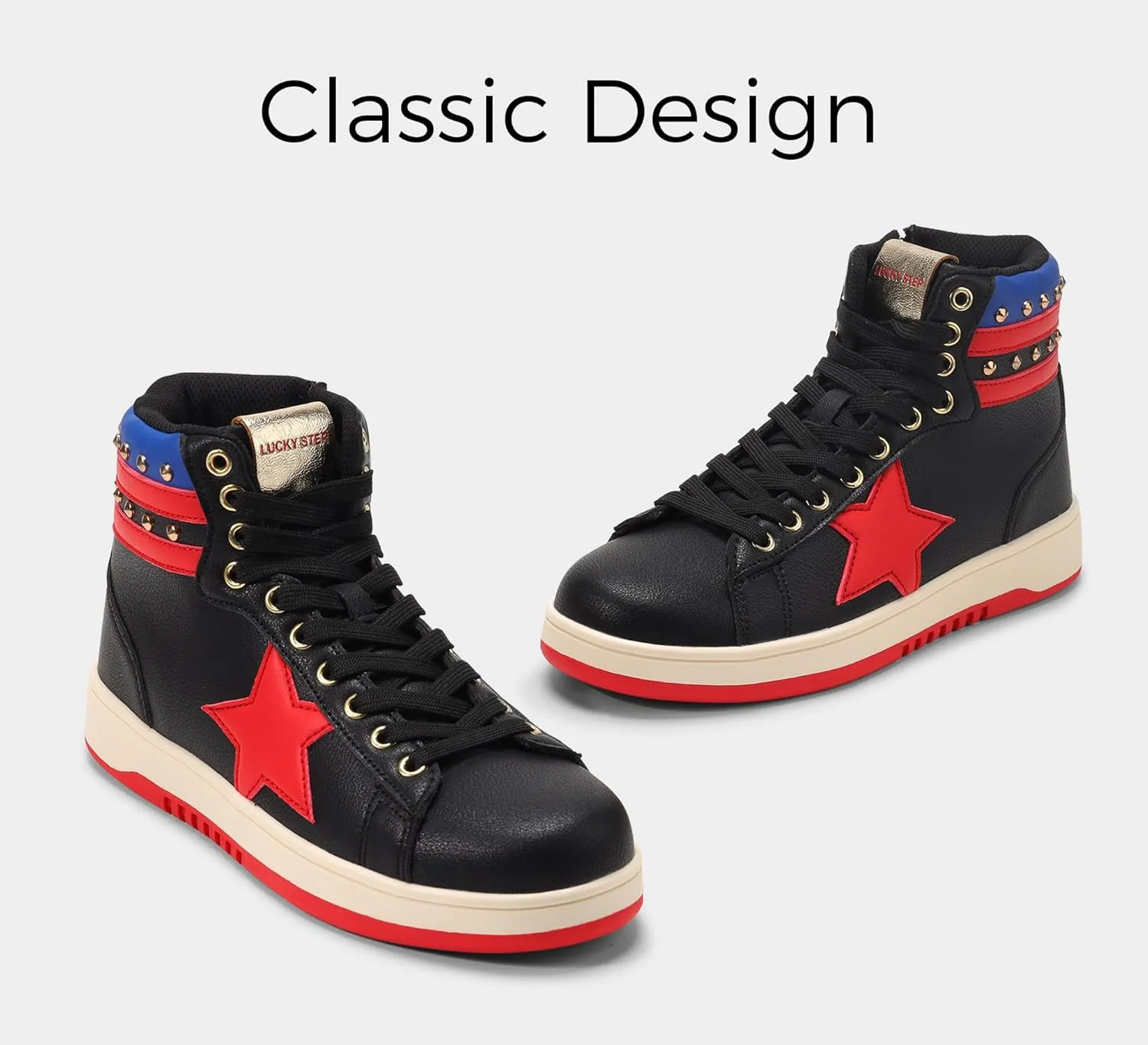 LUCKY STEP Women High Top Fashion Glitter Star Sneakers Retro Zipper Ankle Boots Basketball Tennis Casual Faux Leather Walking Shoes