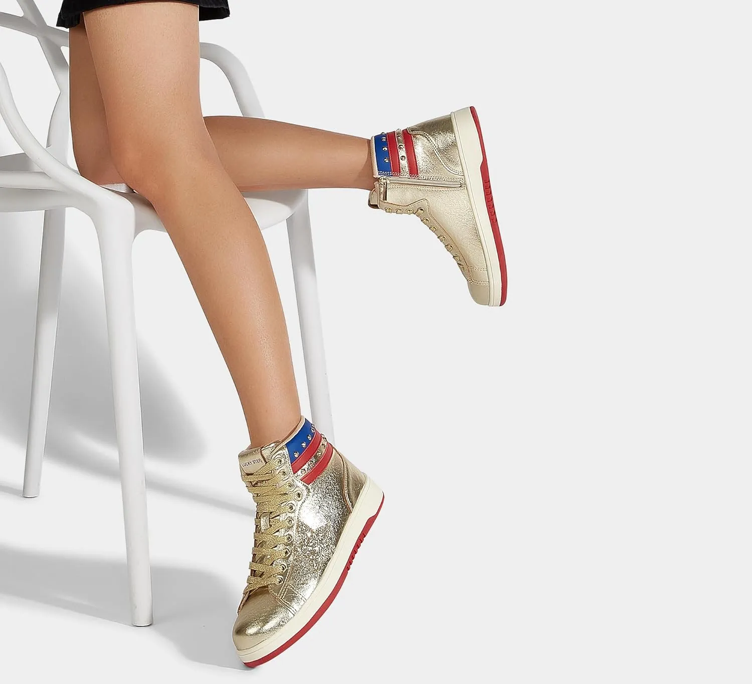 LUCKY STEP Women High Top Fashion Glitter Star Sneakers Retro Zipper Ankle Boots Basketball Tennis Casual Faux Leather Walking Shoes