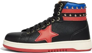 LUCKY STEP Women High Top Fashion Glitter Star Sneakers Retro Zipper Ankle Boots Basketball Tennis Casual Faux Leather Walking Shoes