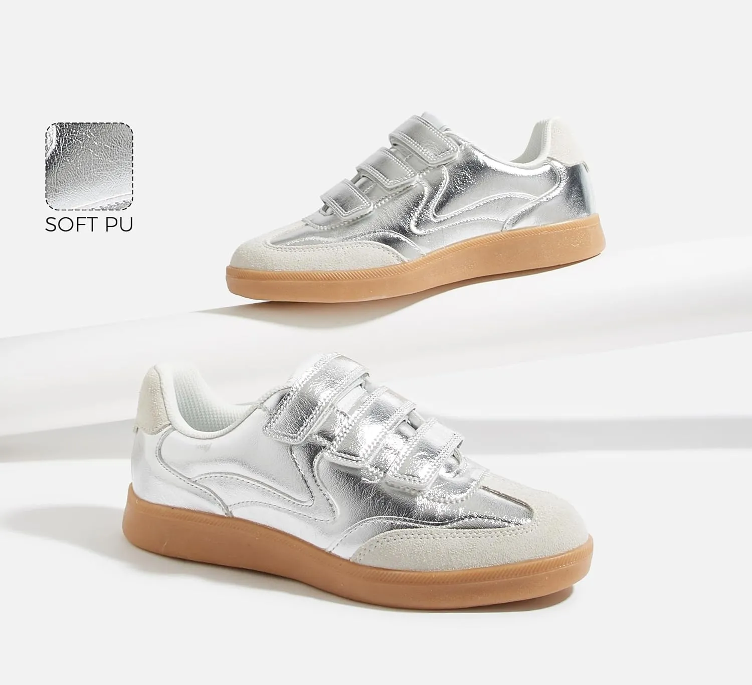 LUCKY STEP Women's Casual Fashion Retro Sneakers Classic Gum Sole Hook and Loop Tennis Footwear Anti Slip Skate Trainers Trendy Walking Shoes