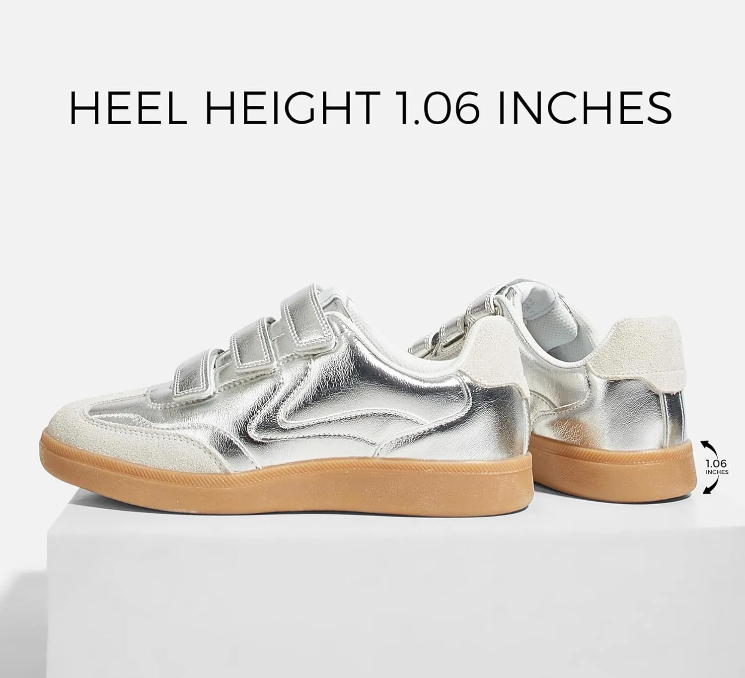 LUCKY STEP Women's Casual Fashion Retro Sneakers Classic Gum Sole Hook and Loop Tennis Footwear Anti Slip Skate Trainers Trendy Walking Shoes