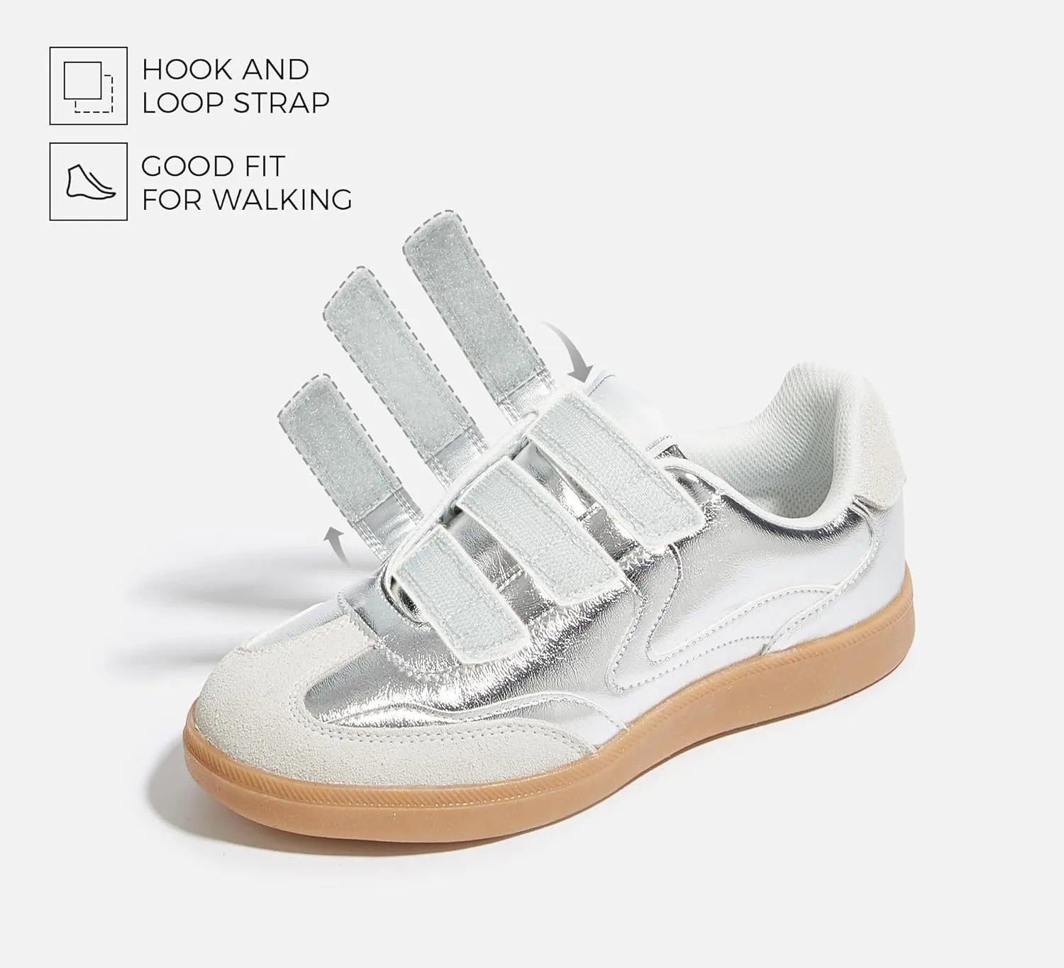 LUCKY STEP Women's Casual Fashion Retro Sneakers Classic Gum Sole Hook and Loop Tennis Footwear Anti Slip Skate Trainers Trendy Walking Shoes