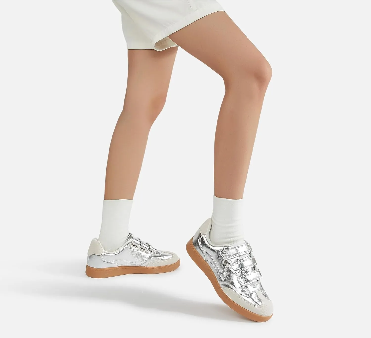 LUCKY STEP Women's Casual Fashion Retro Sneakers Classic Gum Sole Hook and Loop Tennis Footwear Anti Slip Skate Trainers Trendy Walking Shoes