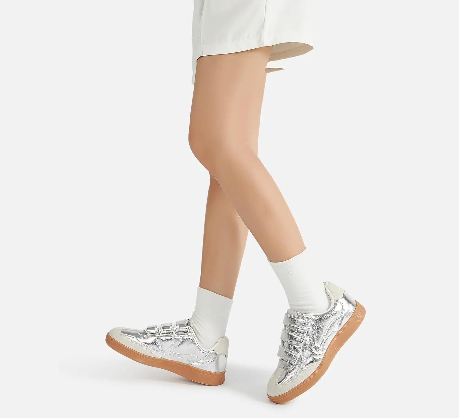 LUCKY STEP Women's Casual Fashion Retro Sneakers Classic Gum Sole Hook and Loop Tennis Footwear Anti Slip Skate Trainers Trendy Walking Shoes