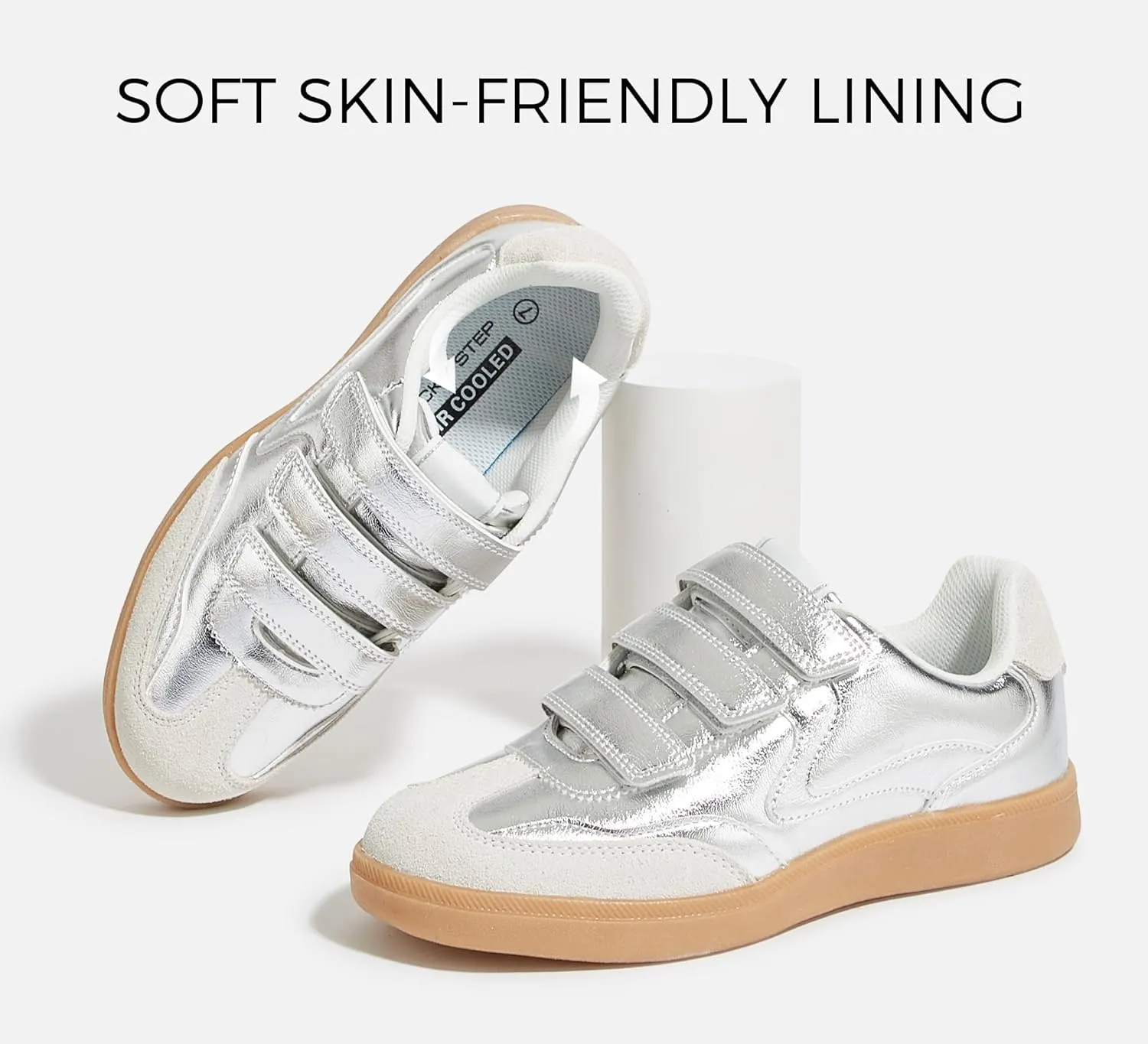 LUCKY STEP Women's Casual Fashion Retro Sneakers Classic Gum Sole Hook and Loop Tennis Footwear Anti Slip Skate Trainers Trendy Walking Shoes