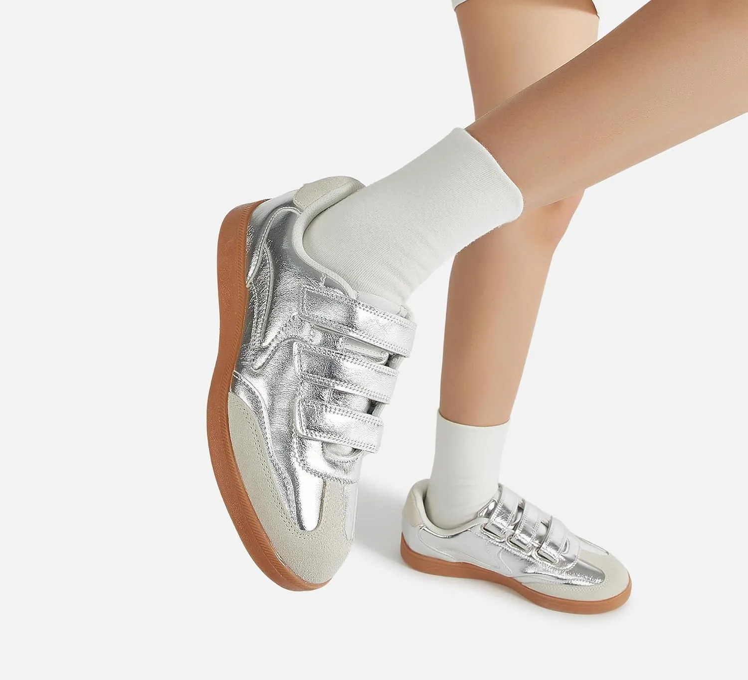 LUCKY STEP Women's Casual Fashion Retro Sneakers Classic Gum Sole Hook and Loop Tennis Footwear Anti Slip Skate Trainers Trendy Walking Shoes