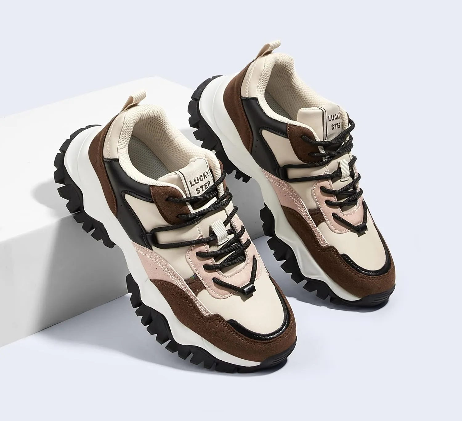 LUCKY STEP Women's Chunky Sneakers Fashion Platform Retro Tennis Casual Classic Cute Dad Anti-Slip Stylish Walking Sport Shoes