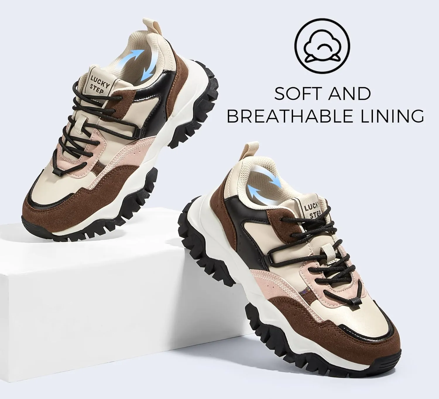 LUCKY STEP Women's Chunky Sneakers Fashion Platform Retro Tennis Casual Classic Cute Dad Anti-Slip Stylish Walking Sport Shoes