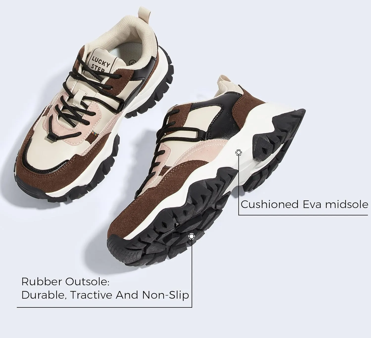 LUCKY STEP Women's Chunky Sneakers Fashion Platform Retro Tennis Casual Classic Cute Dad Anti-Slip Stylish Walking Sport Shoes
