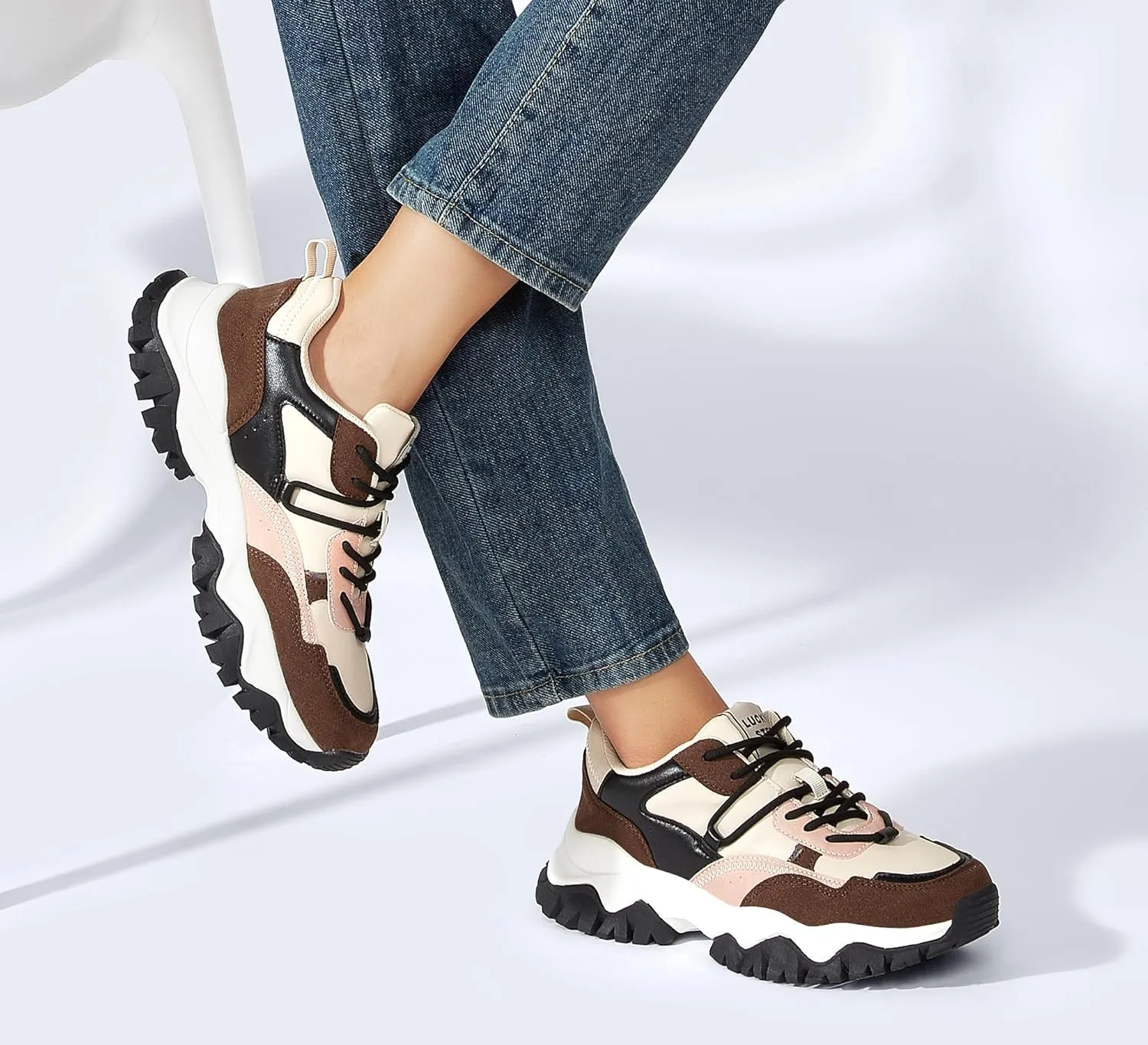 LUCKY STEP Women's Chunky Sneakers Fashion Platform Retro Tennis Casual Classic Cute Dad Anti-Slip Stylish Walking Sport Shoes