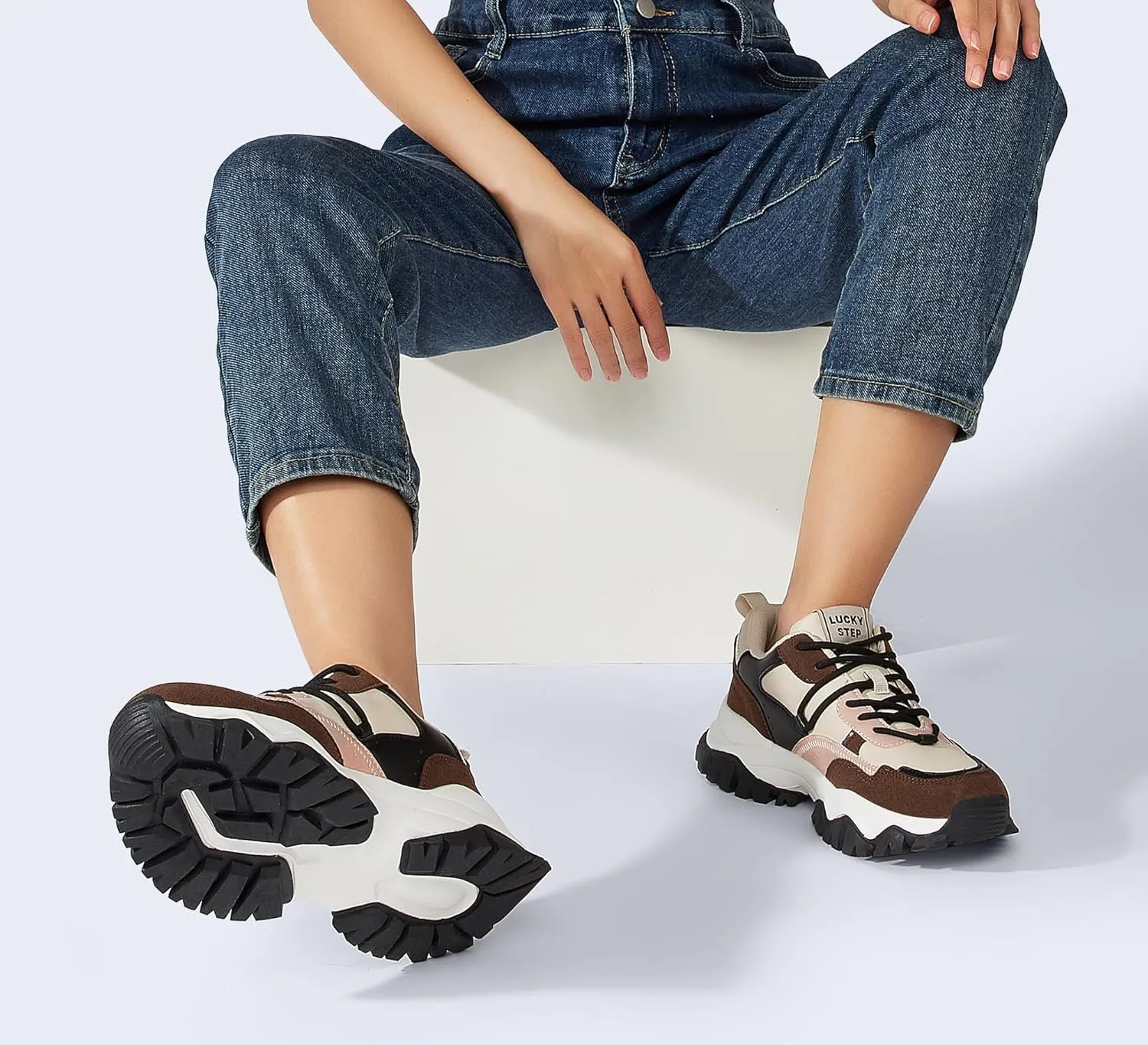 LUCKY STEP Women's Chunky Sneakers Fashion Platform Retro Tennis Casual Classic Cute Dad Anti-Slip Stylish Walking Sport Shoes