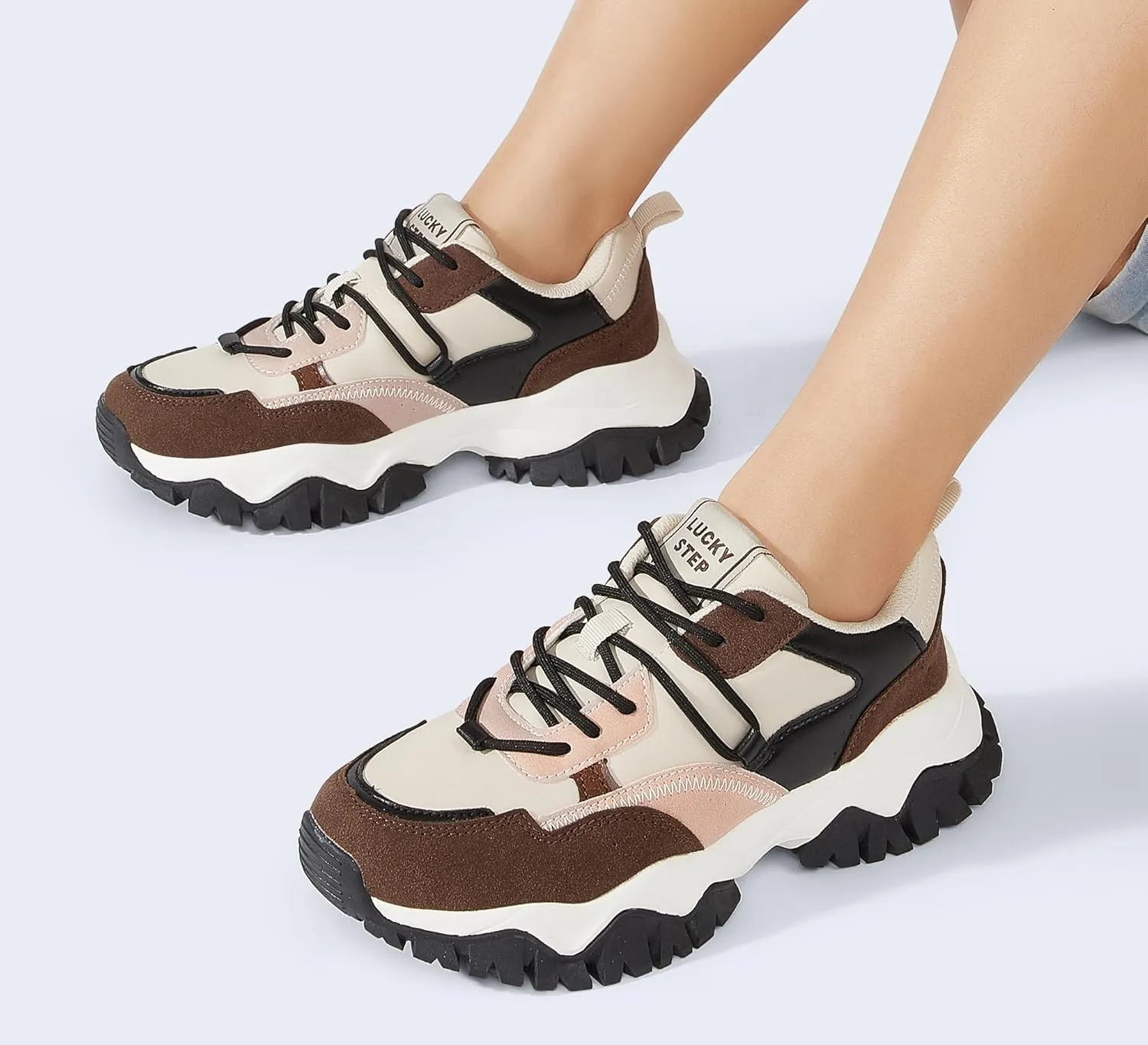 LUCKY STEP Women's Chunky Sneakers Fashion Platform Retro Tennis Casual Classic Cute Dad Anti-Slip Stylish Walking Sport Shoes