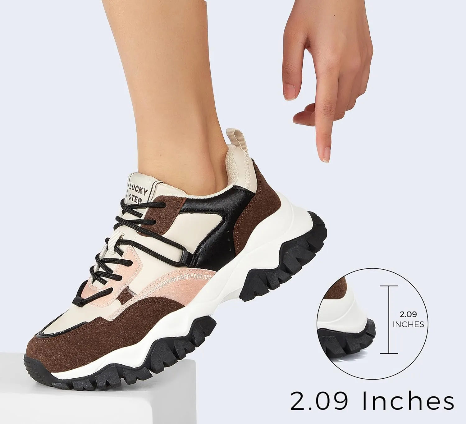 LUCKY STEP Women's Chunky Sneakers Fashion Platform Retro Tennis Casual Classic Cute Dad Anti-Slip Stylish Walking Sport Shoes