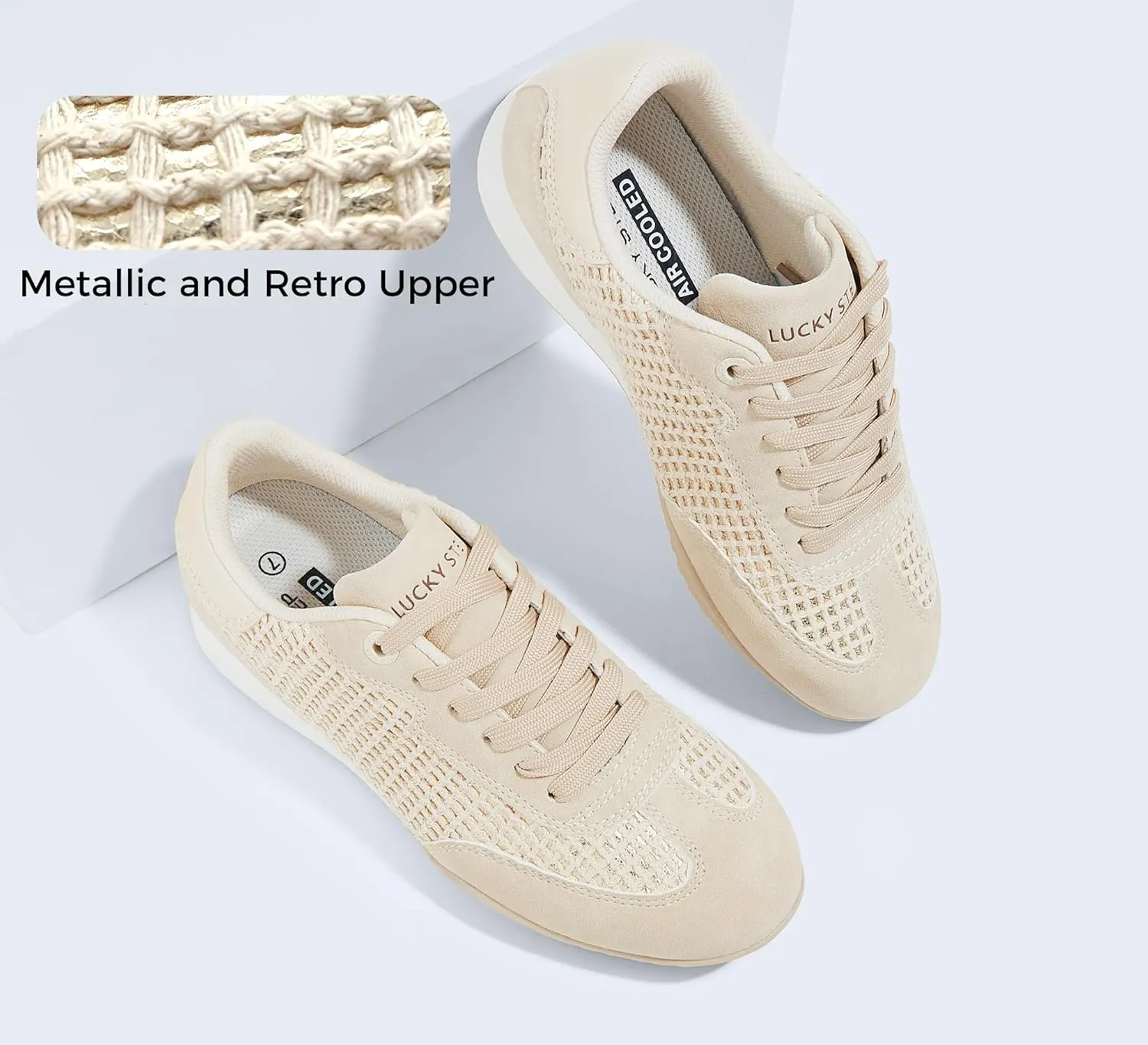 LUCKY STEP Women's Fashion Tennis Sneakers Casual Low Top Retro Lace-up Stylish Travel Lifestyle Trendy Walking Shoes