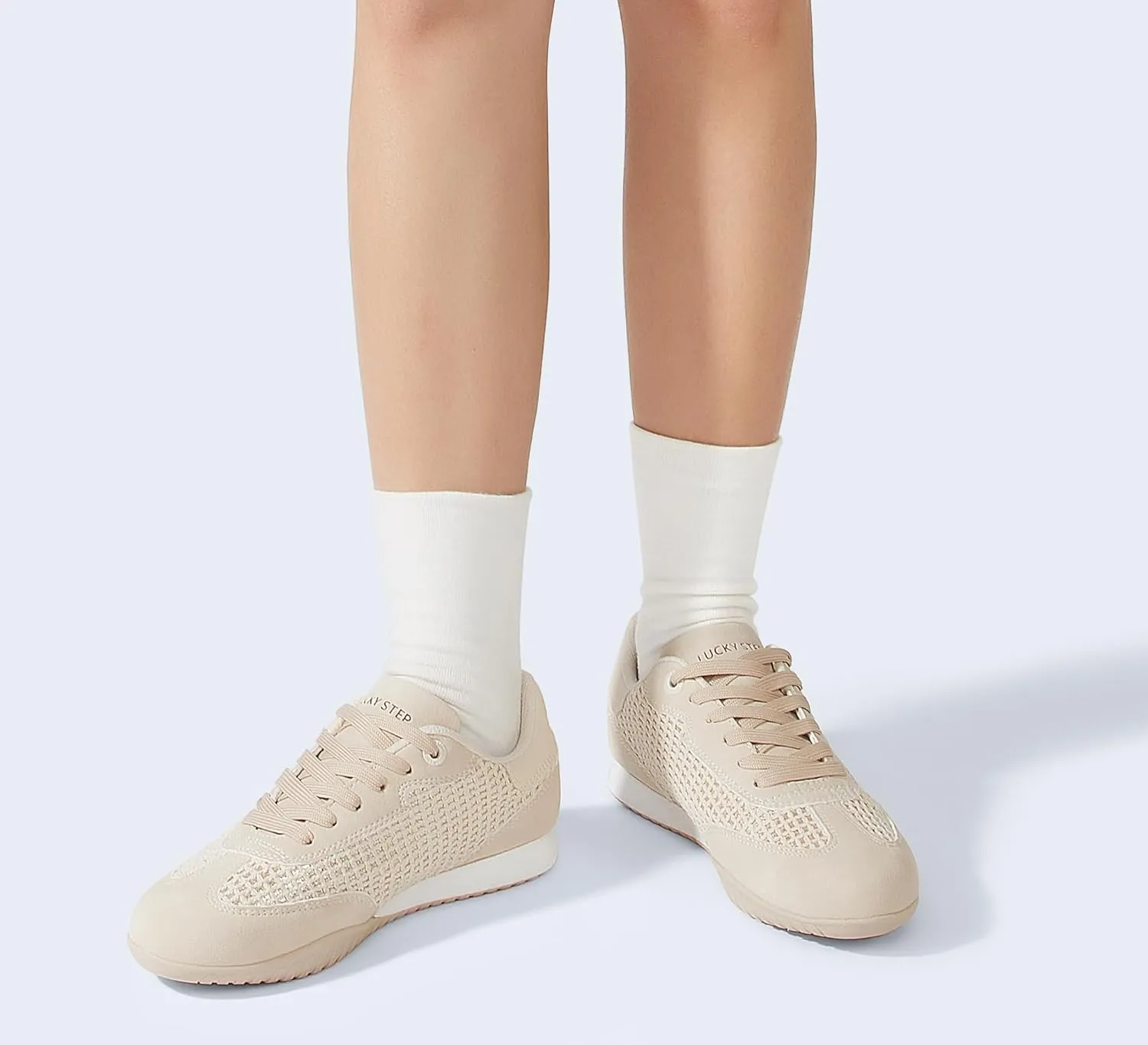 LUCKY STEP Women's Fashion Tennis Sneakers Casual Low Top Retro Lace-up Stylish Travel Lifestyle Trendy Walking Shoes