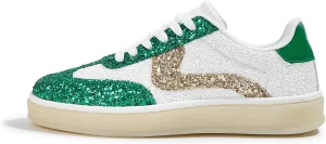 LUCKY STEP Women's Glitter Sneakers Fashion Retro Casual Sparkly Bling Shiny Dressy Bedazzled Bridal Wedding Anti Slip Walking Shoes