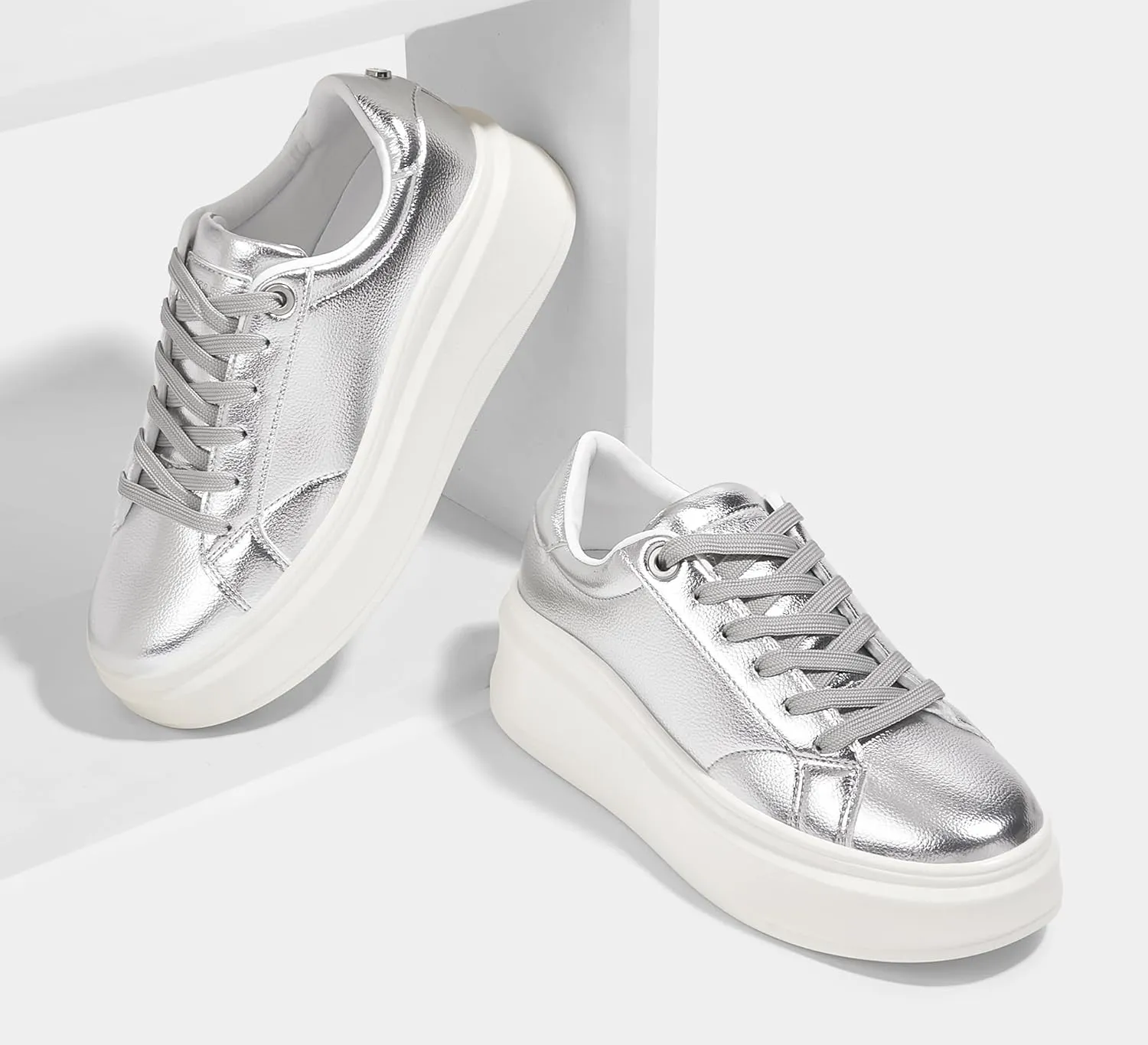 LUCKY STEP Women's Platform Fashion Sneakers Faux Leather Classic Tennis Shoes Low Top Casual Walking Shoes