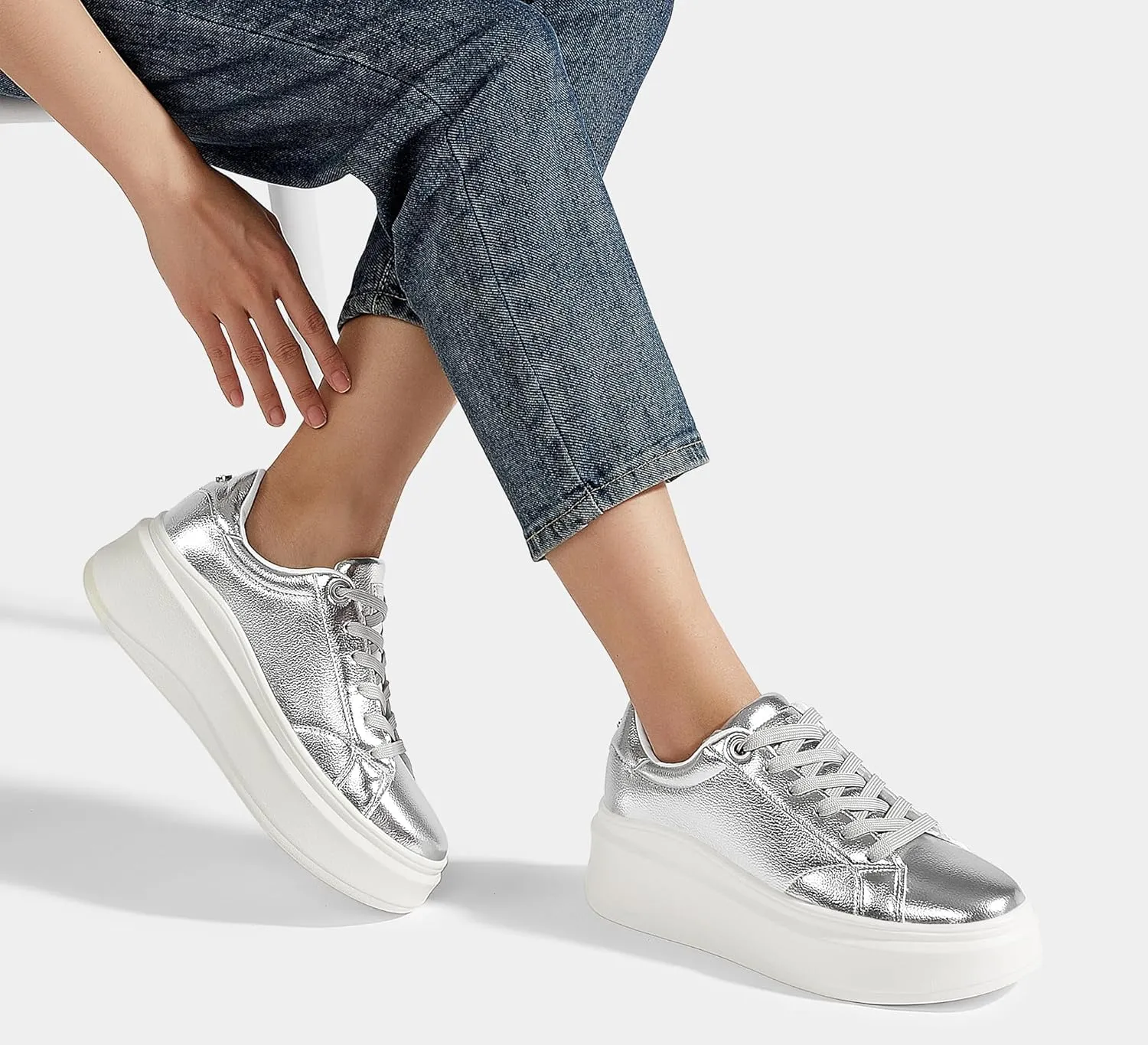 LUCKY STEP Women's Platform Fashion Sneakers Faux Leather Classic Tennis Shoes Low Top Casual Walking Shoes