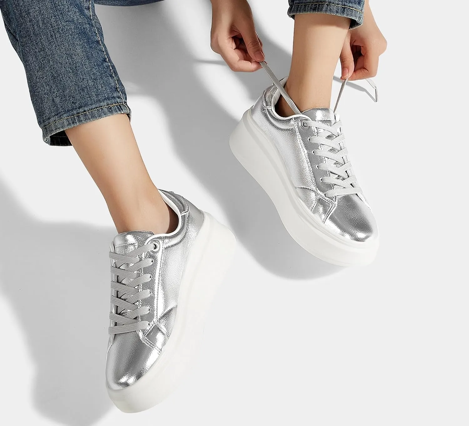 LUCKY STEP Women's Platform Fashion Sneakers Faux Leather Classic Tennis Shoes Low Top Casual Walking Shoes